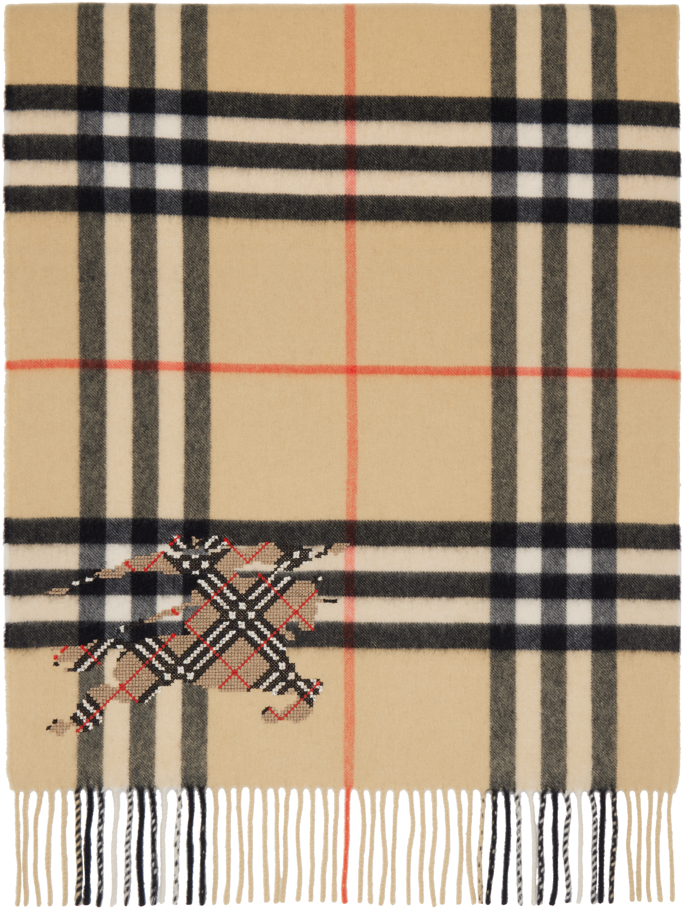 Burberry Beige Wide Cross Stitch EKD Check Cashmere Scarf