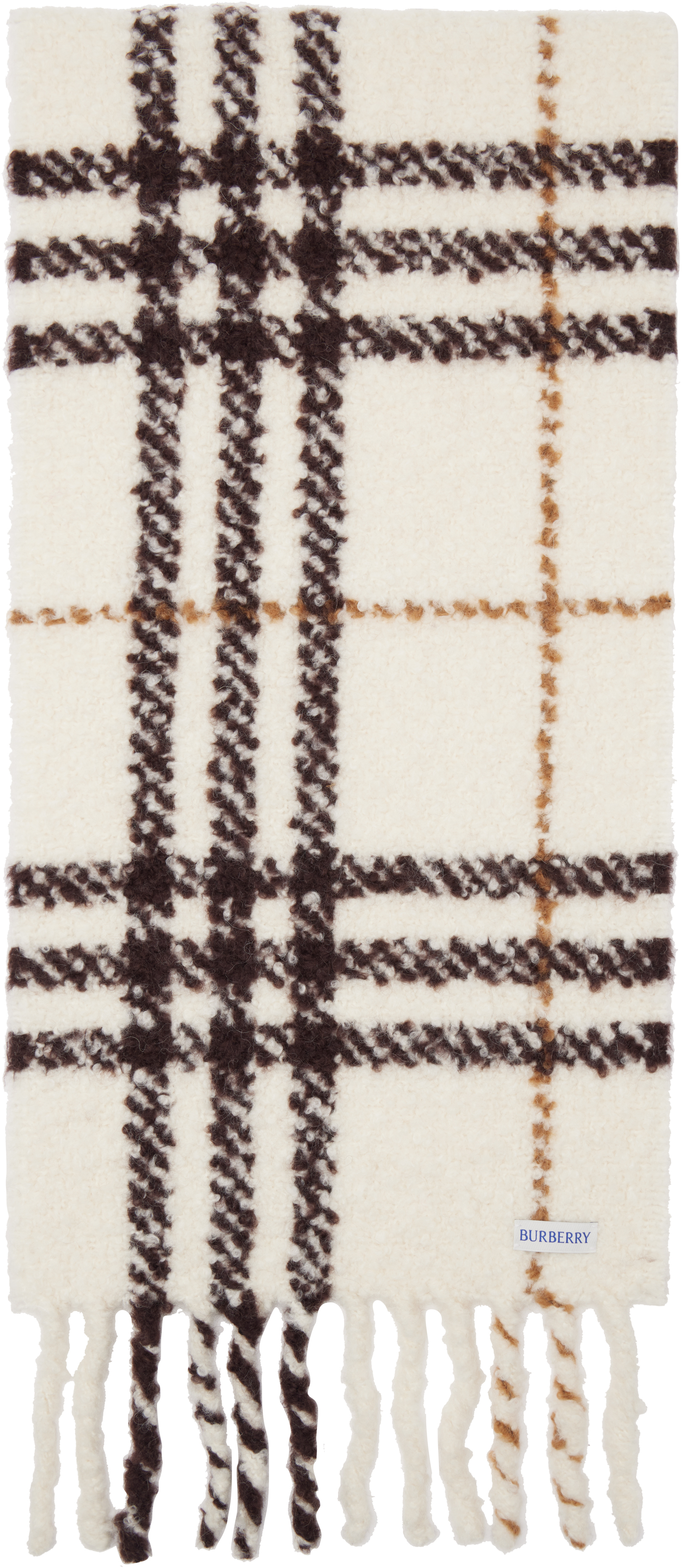 Burberry Off-White Check Alpaca Wool Blend Bouclé Scarf