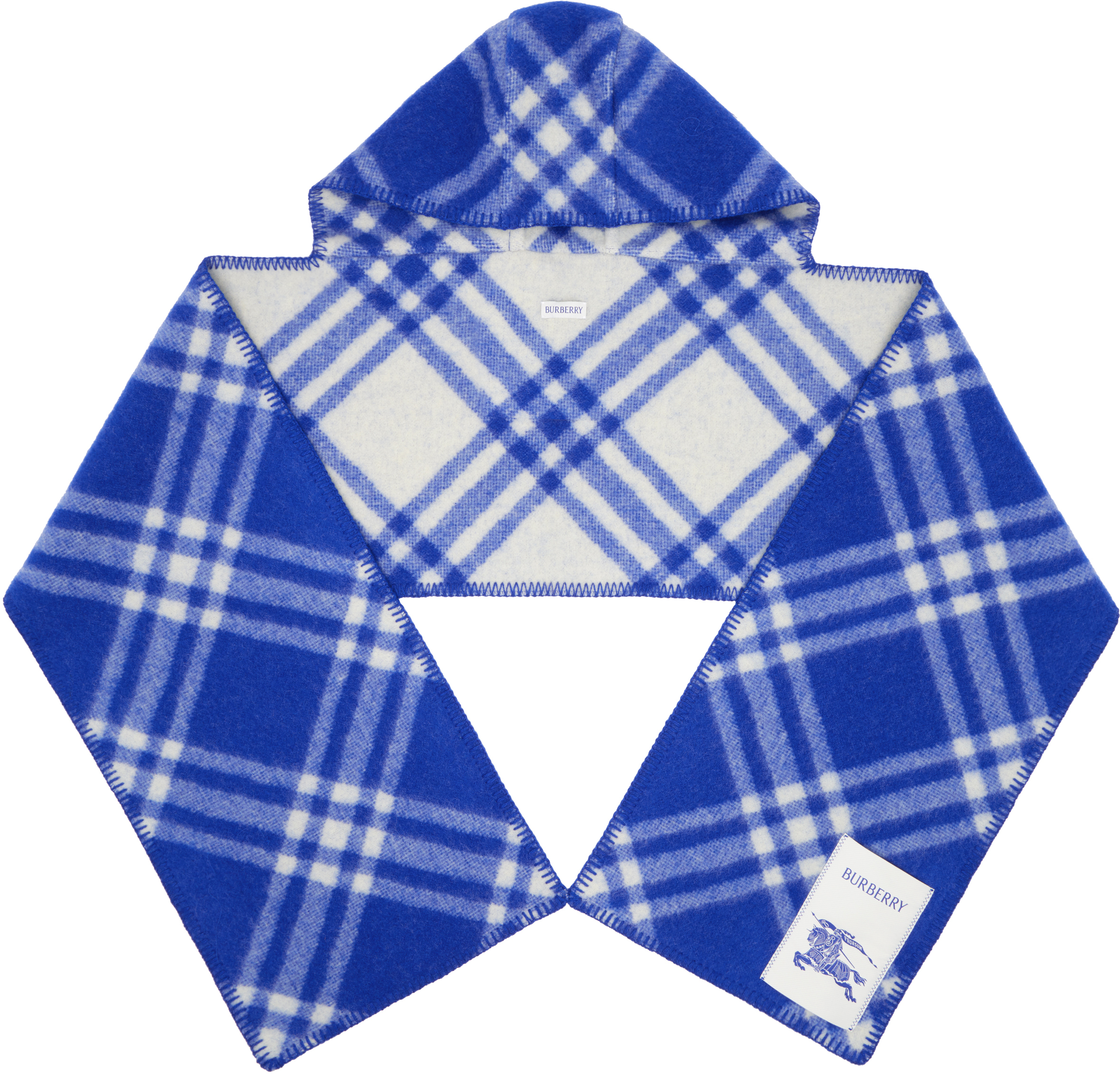 Burberry Blue Check Wool Hooded Scarf