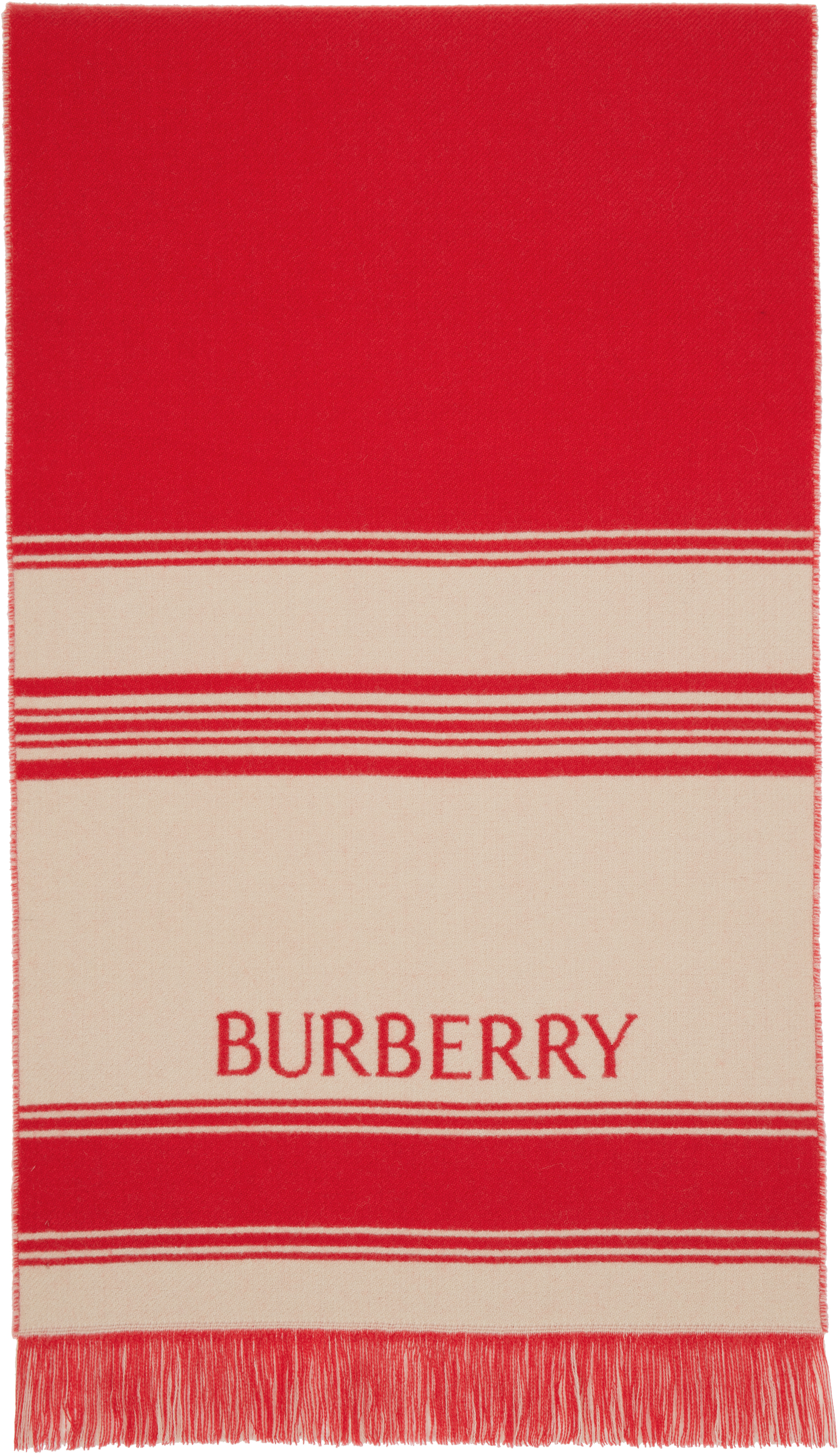 Burberry Red & Beige EKD Striped Wool Scarf