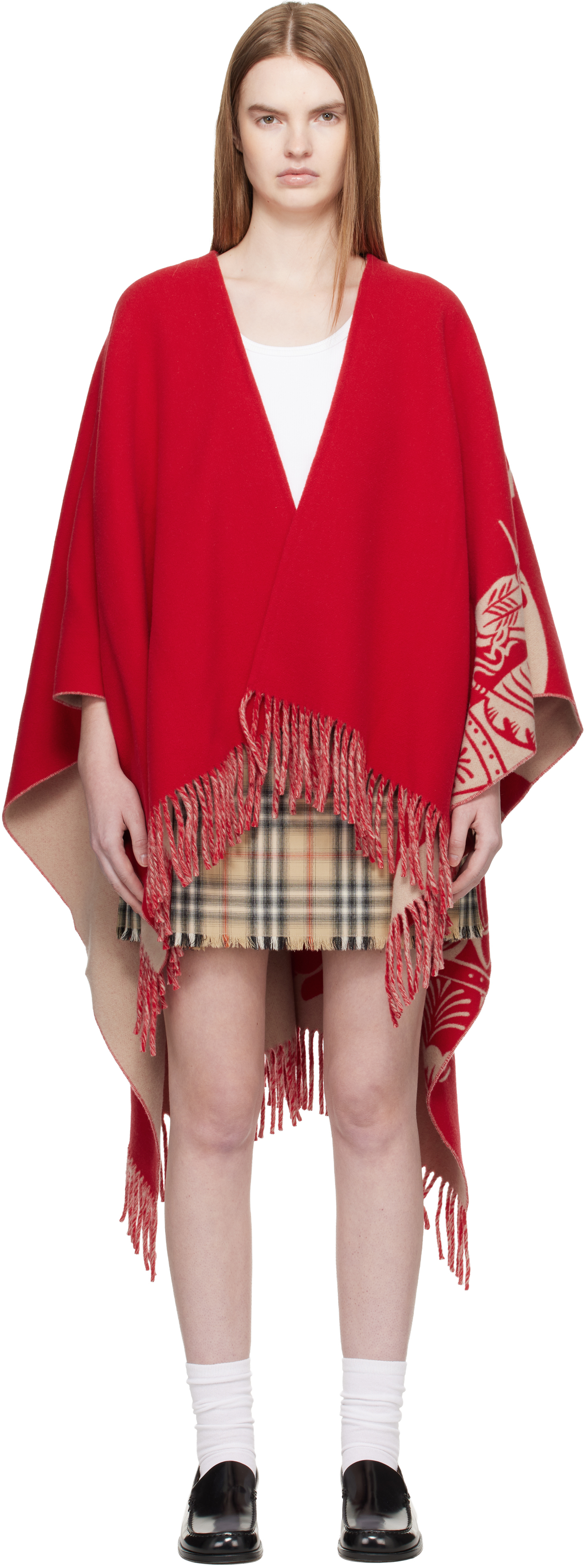 Burberry: レッド EKD ウール カシミヤ ケープ | SSENSE 日本