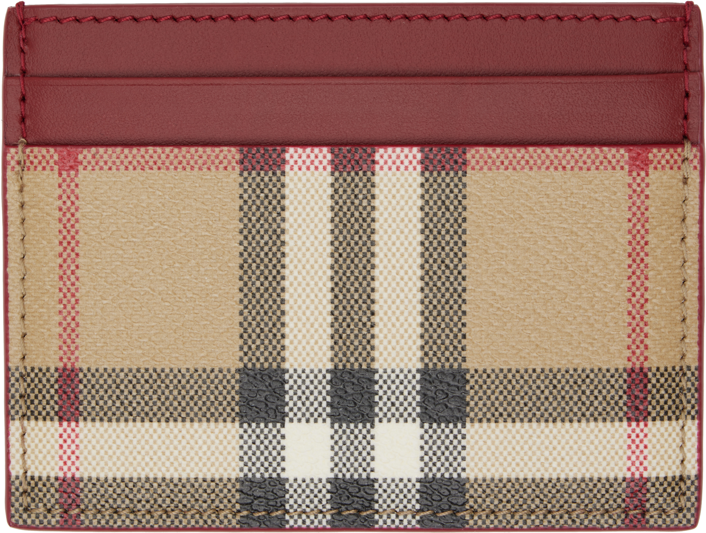 Burberry: ベージュ＆バーガンディ チェック カードケース | SSENSE 日本