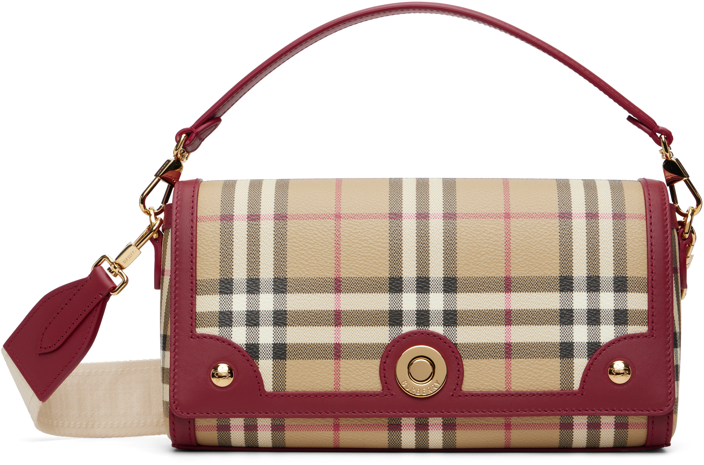 Burberry: Beige & Red Top Handle Note Bag | SSENSE