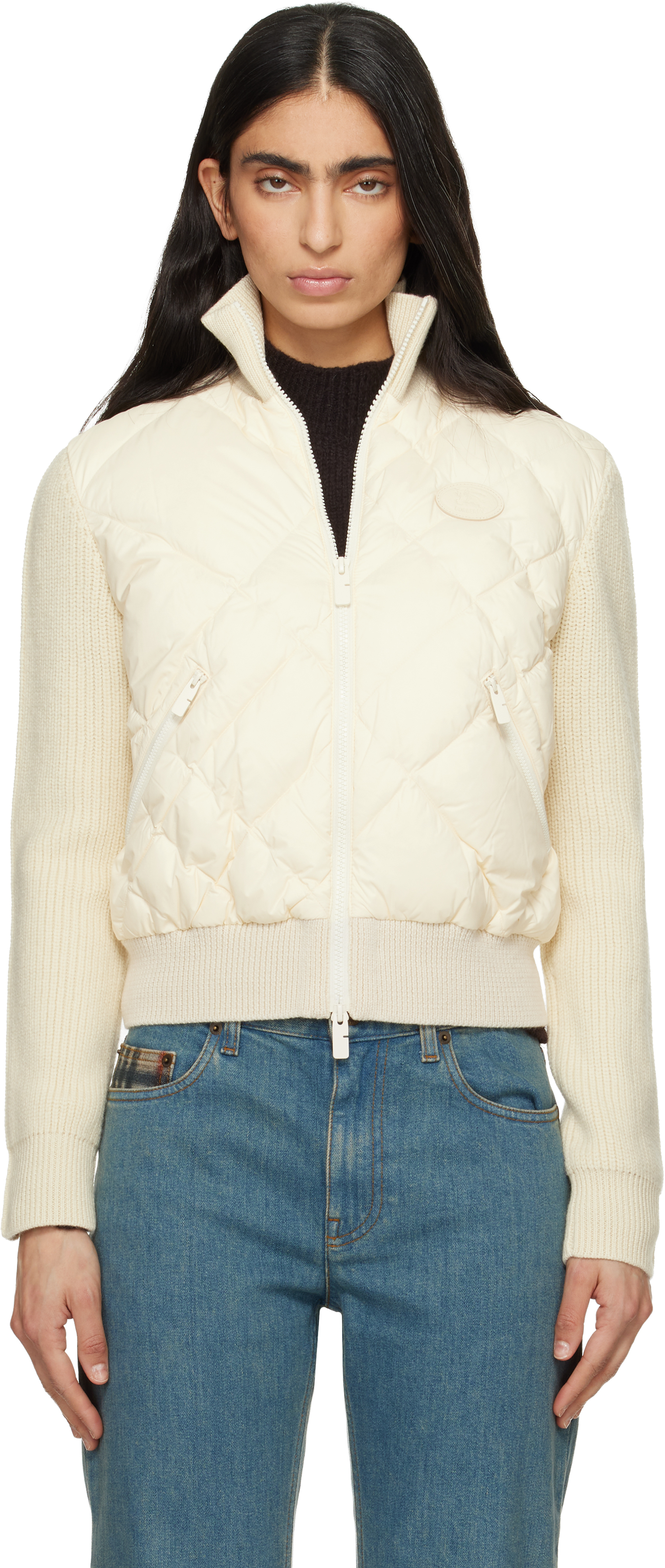 Burberry Off-White Check-Stitch Nylon & Wool Jacket