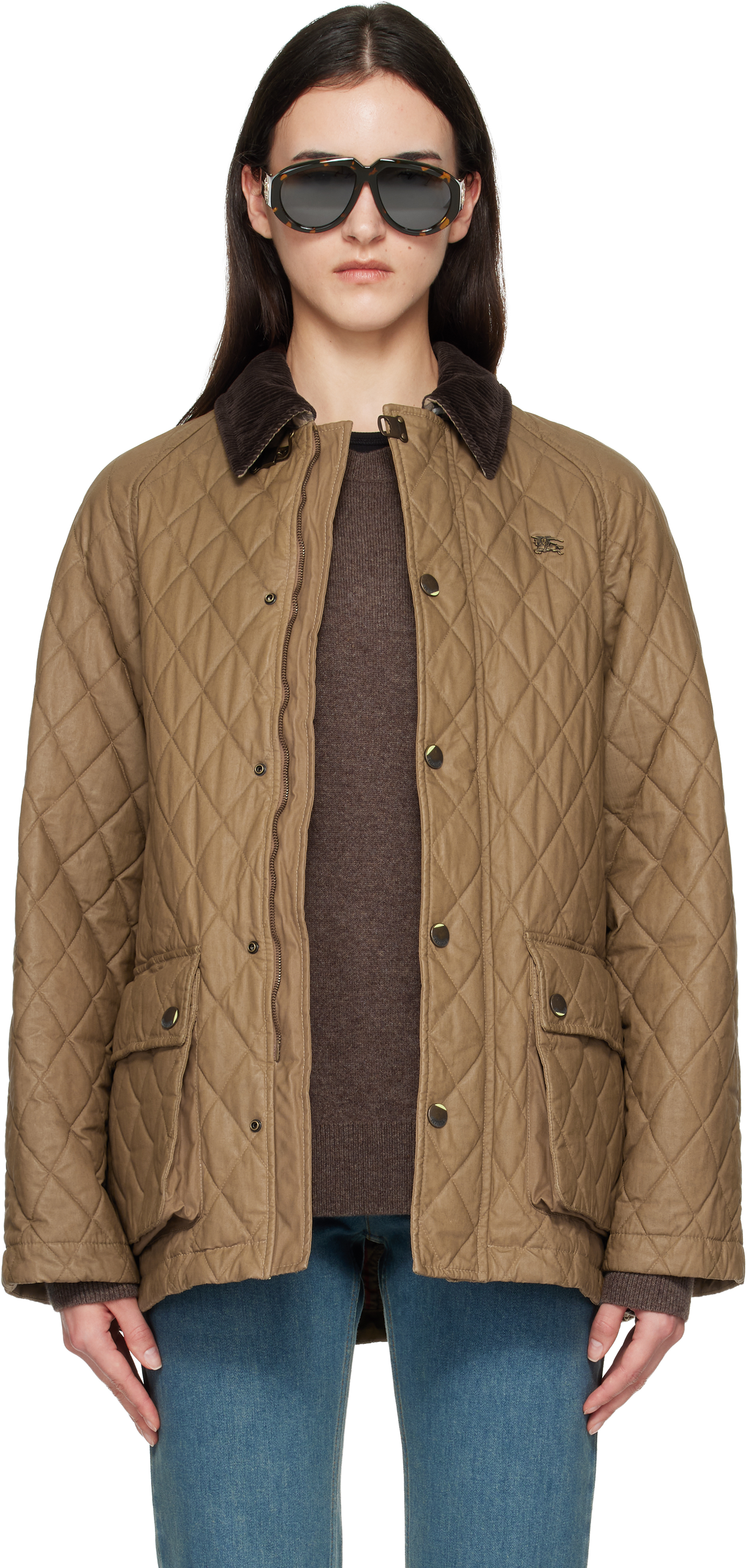 Burberry: ベージュ キルティング コーティング コットン バーン 