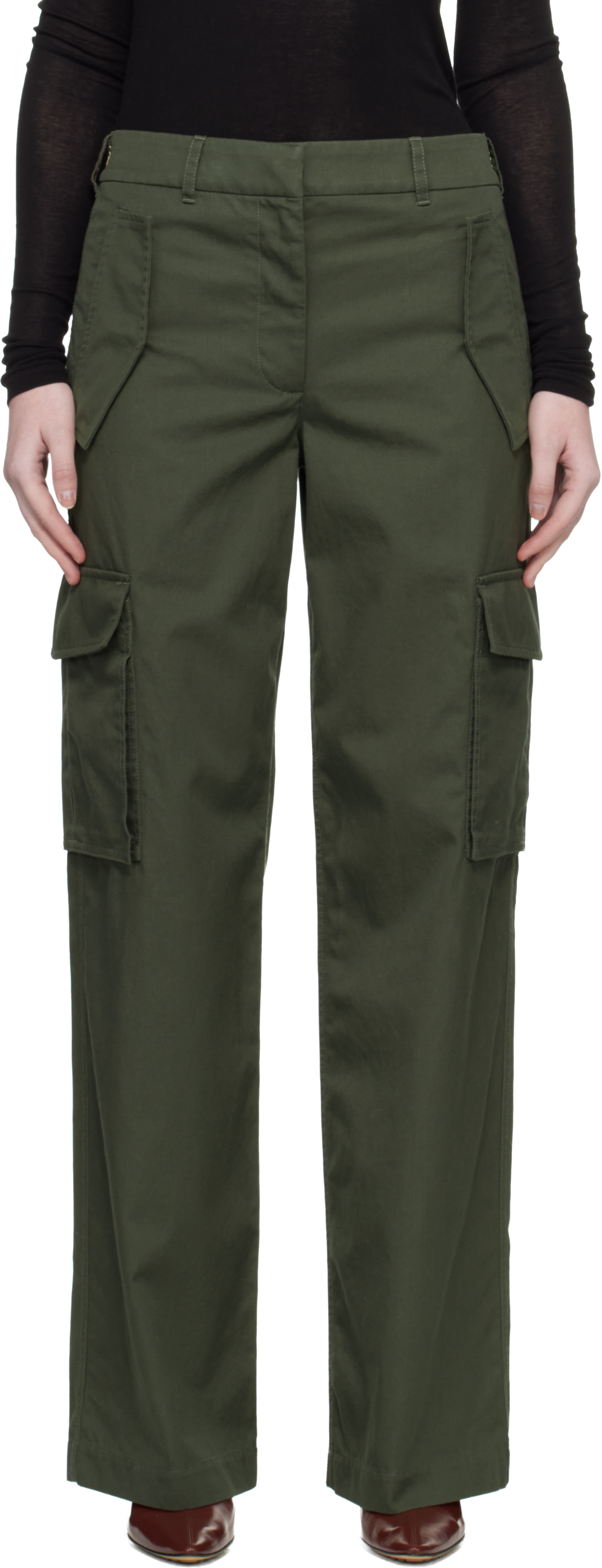 Burberry Khaki Check Trim Gabardine Cargo Pants