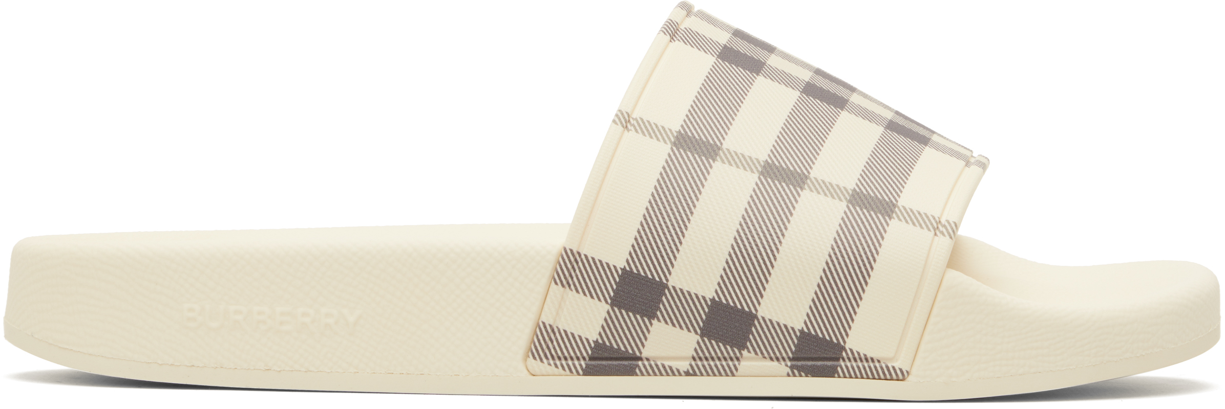 Burberry: Beige Check Slides | SSENSE