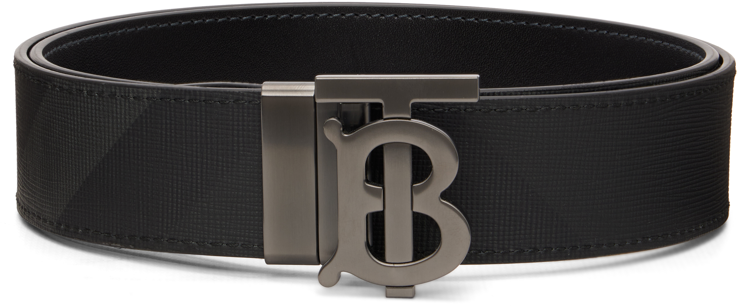 Burberryのブラック Check TB リバーシブル ベルトがセール中