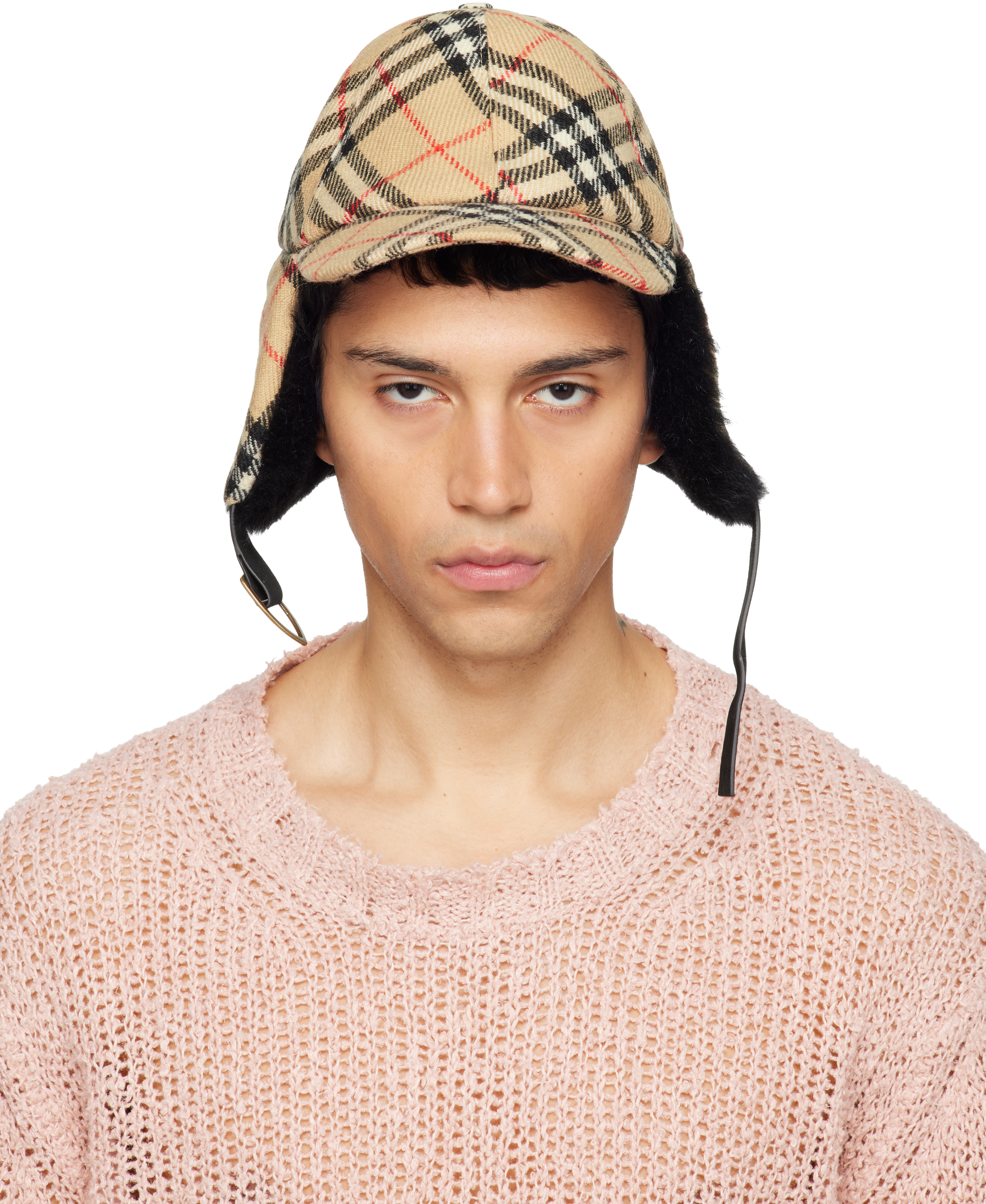 Burberry: Beige Check Wool Trapper Cap | SSENSE
