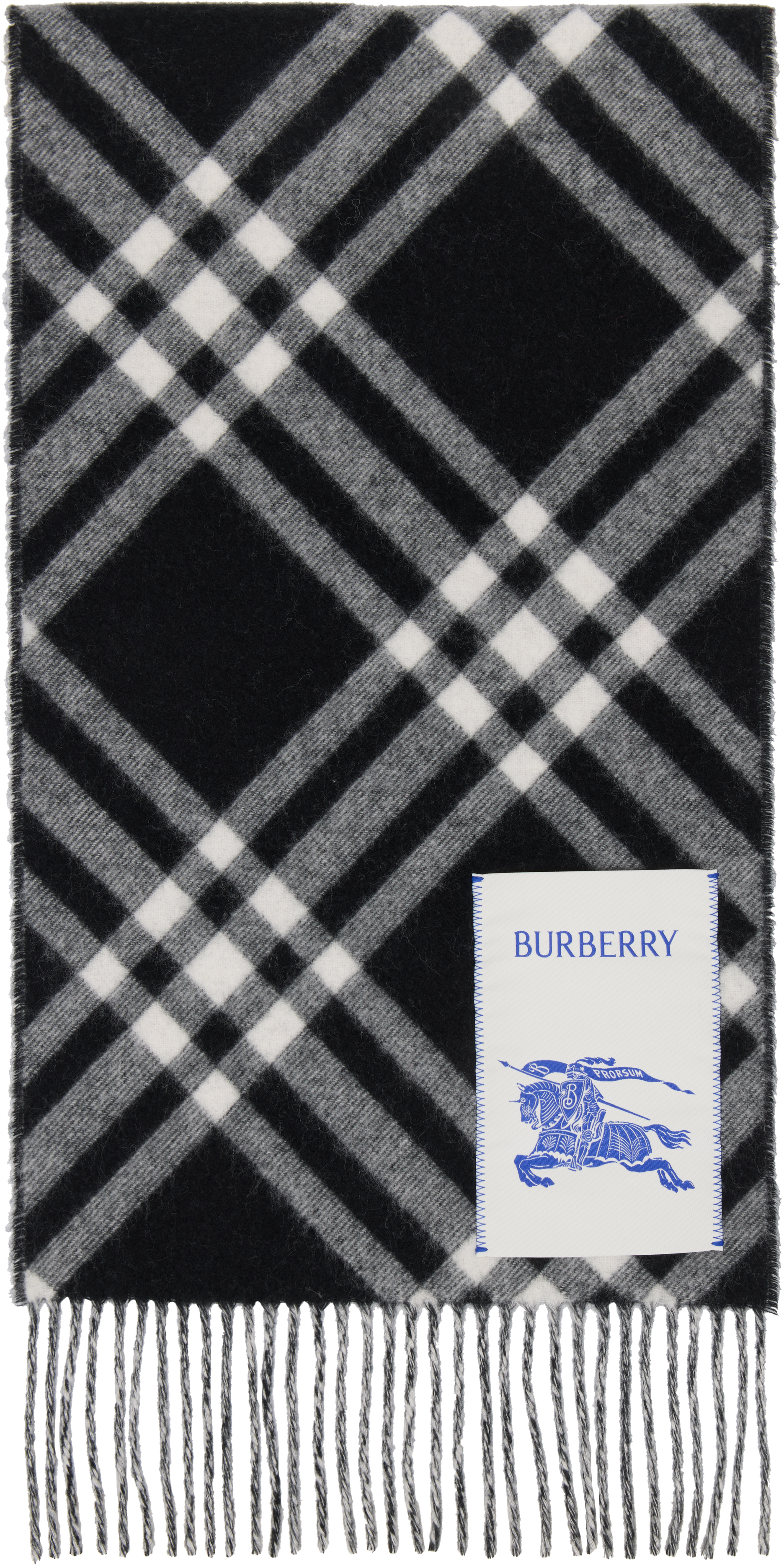Burberry Black & White Check Cashmere Scarf