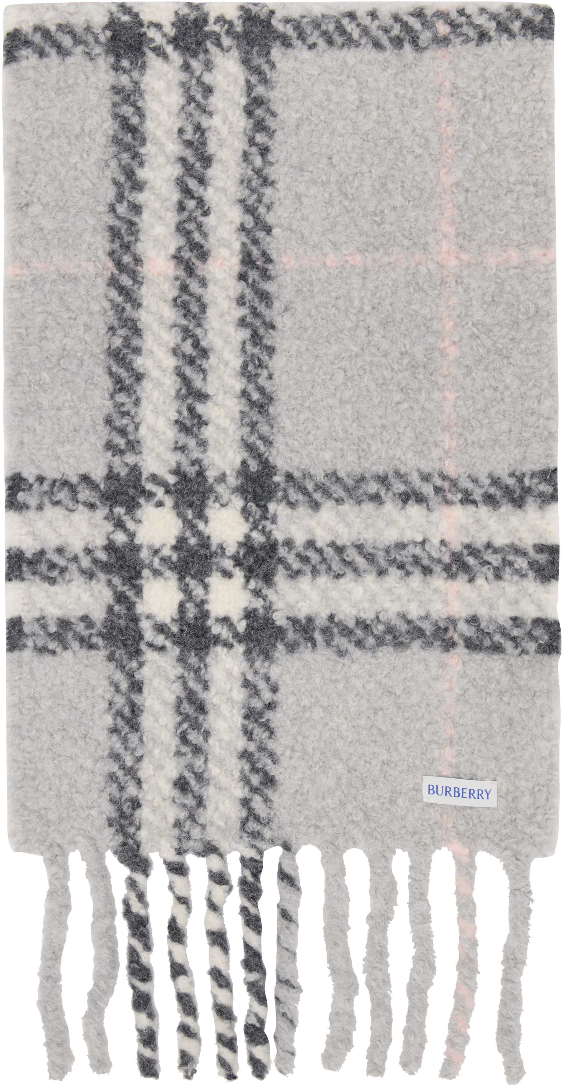 Burberry Gray Check Alpaca Wool Blend Bouclé Scarf