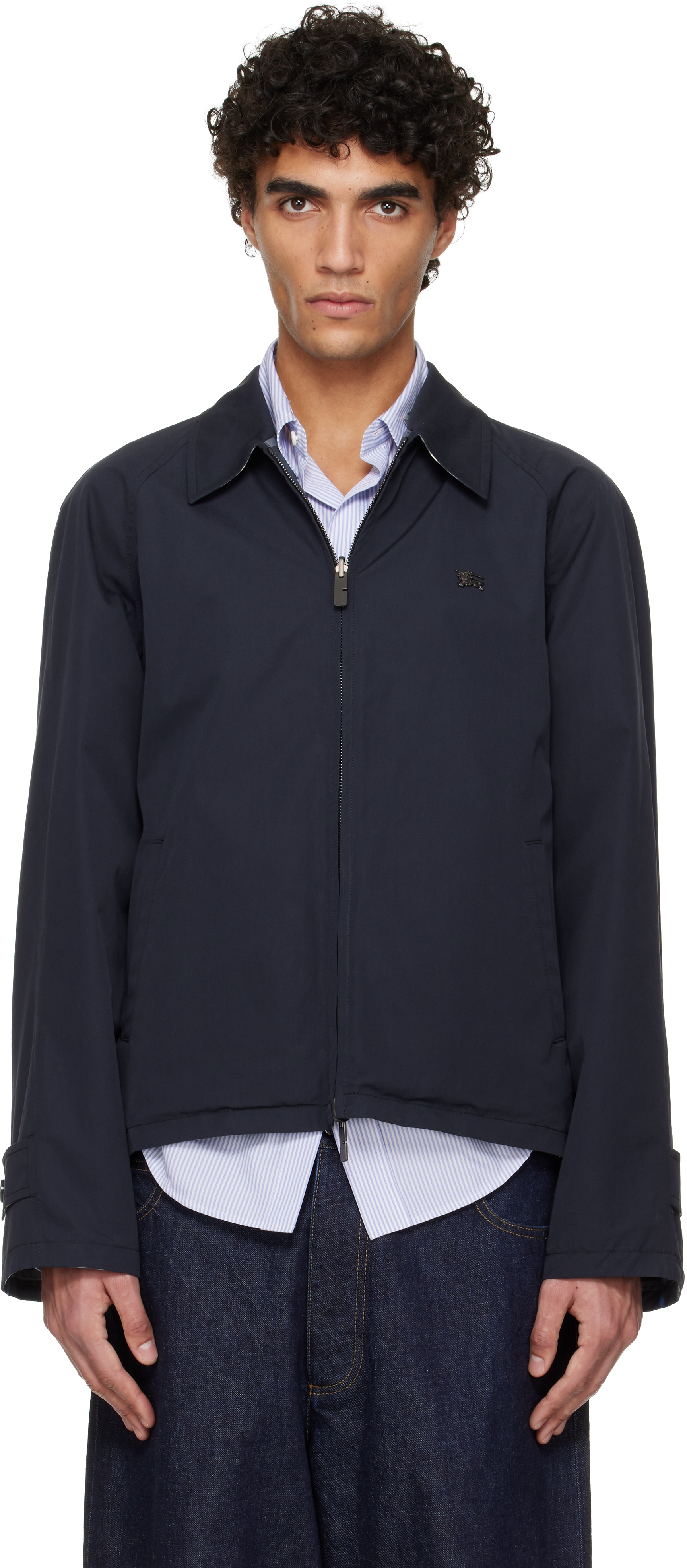 Burberry: ネイビー Hodson リバーシブル チェック ジャケット