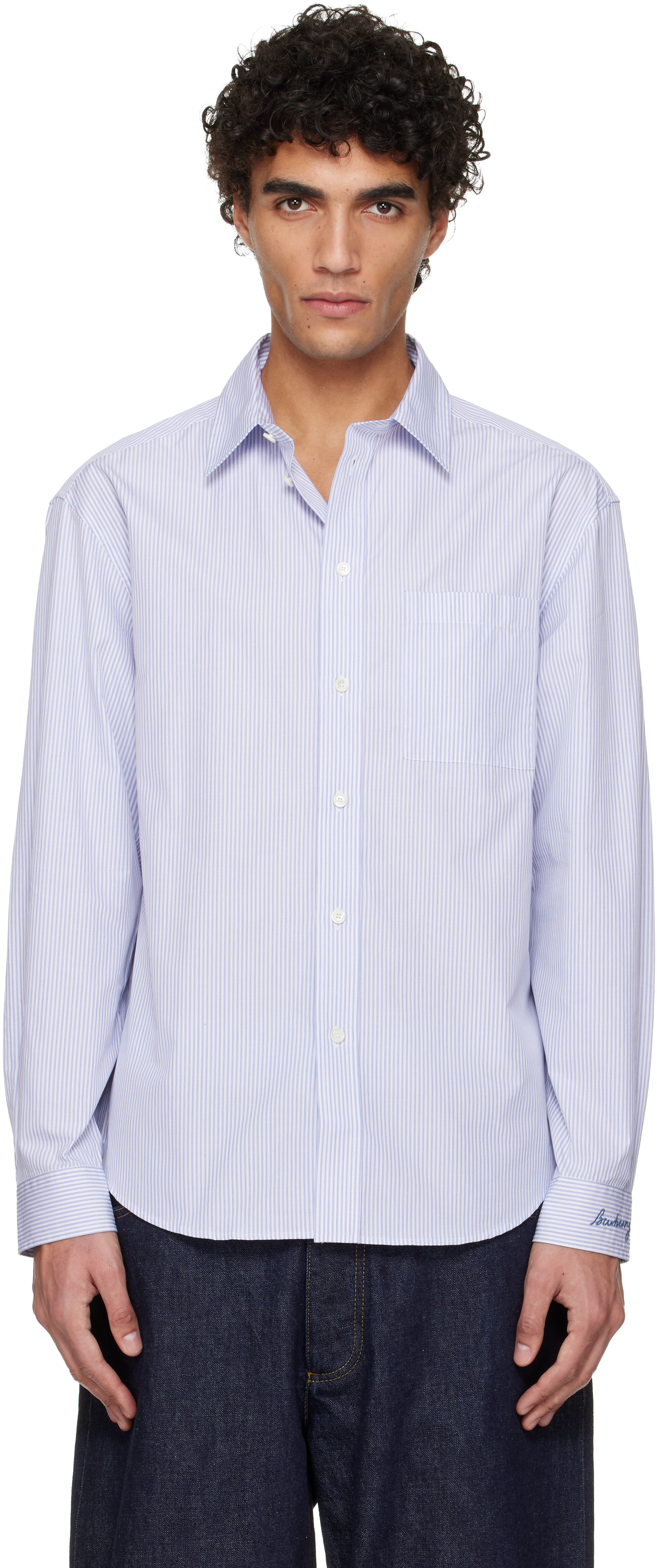 Burberry White & Blue Riordan Script Shirt