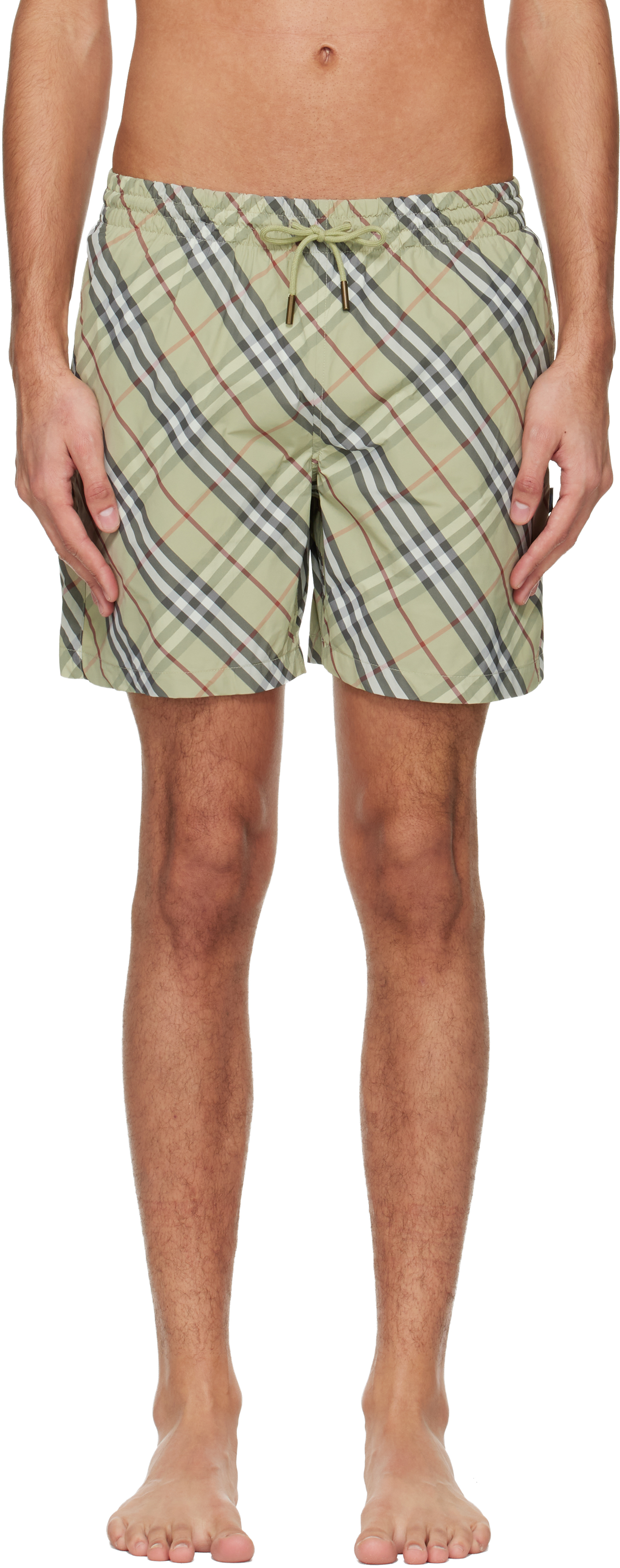Burberry: Green Check Swim Shorts | SSENSE