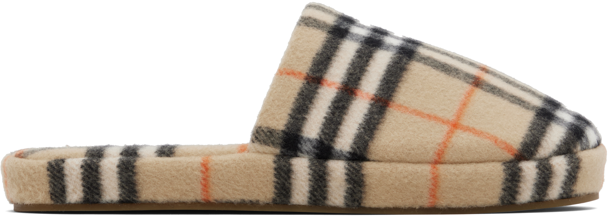 Burberry Tan Check Wool Blend Slippers