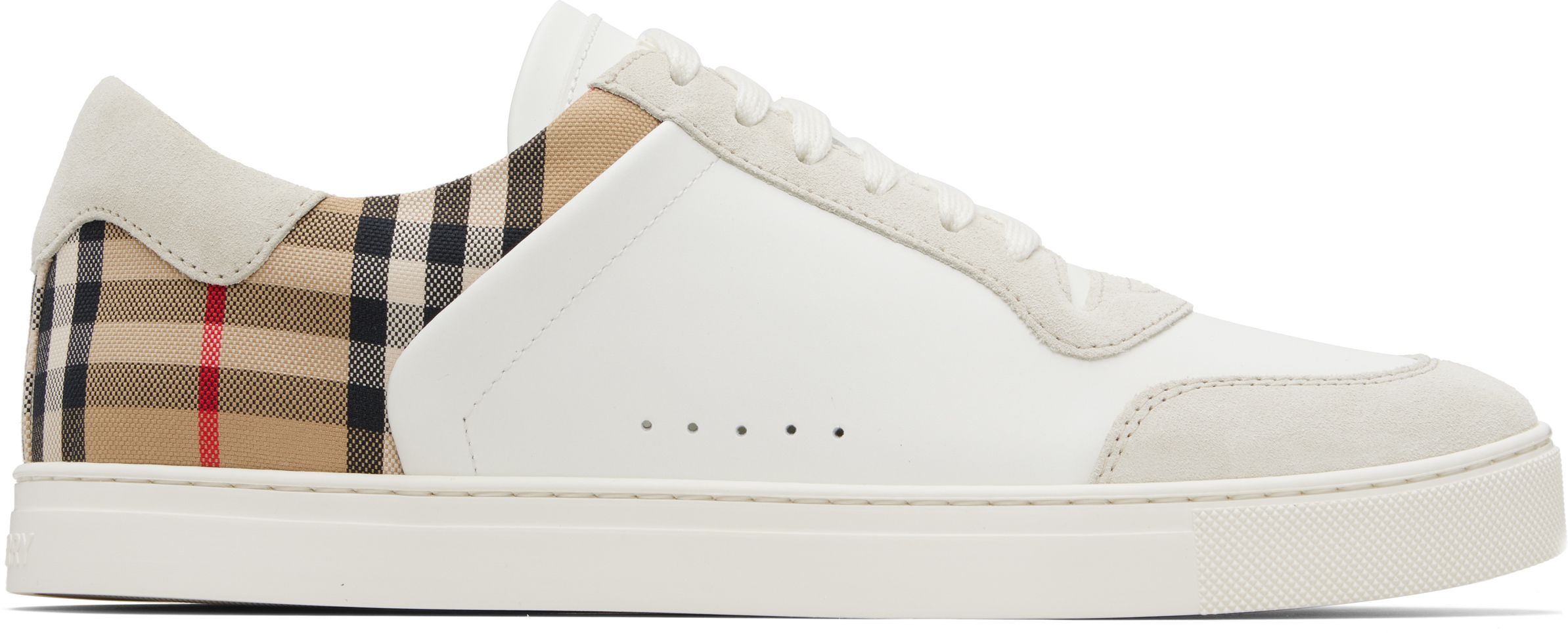 White Suede & Check Sneakers by Burberry on Sale