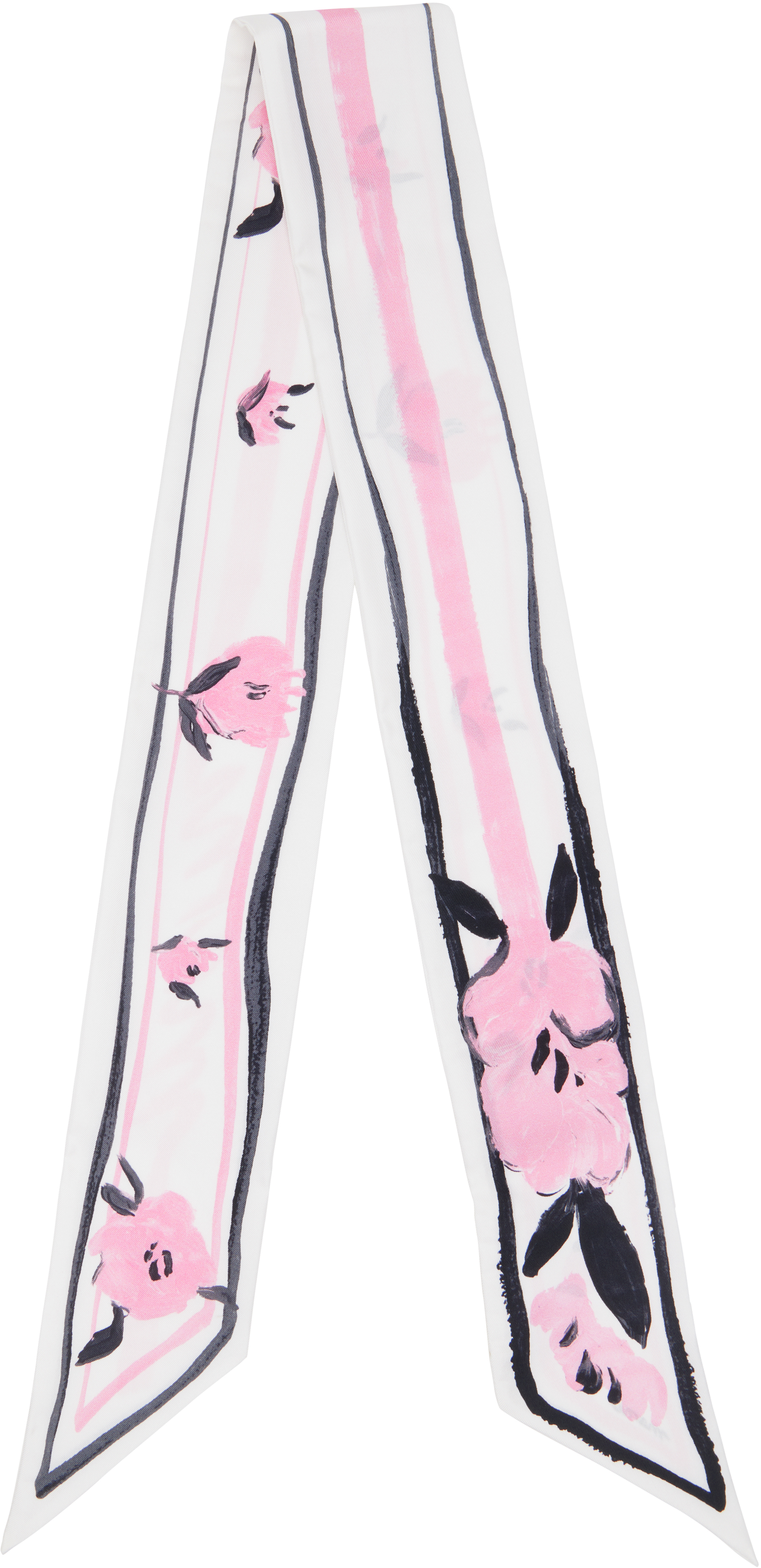 Designer Inspired Pink Floral Silk Bandeau Scarf ?? Chanel Silk Twill CC Floral Slim Bandeau Light Pink Green  main image 2