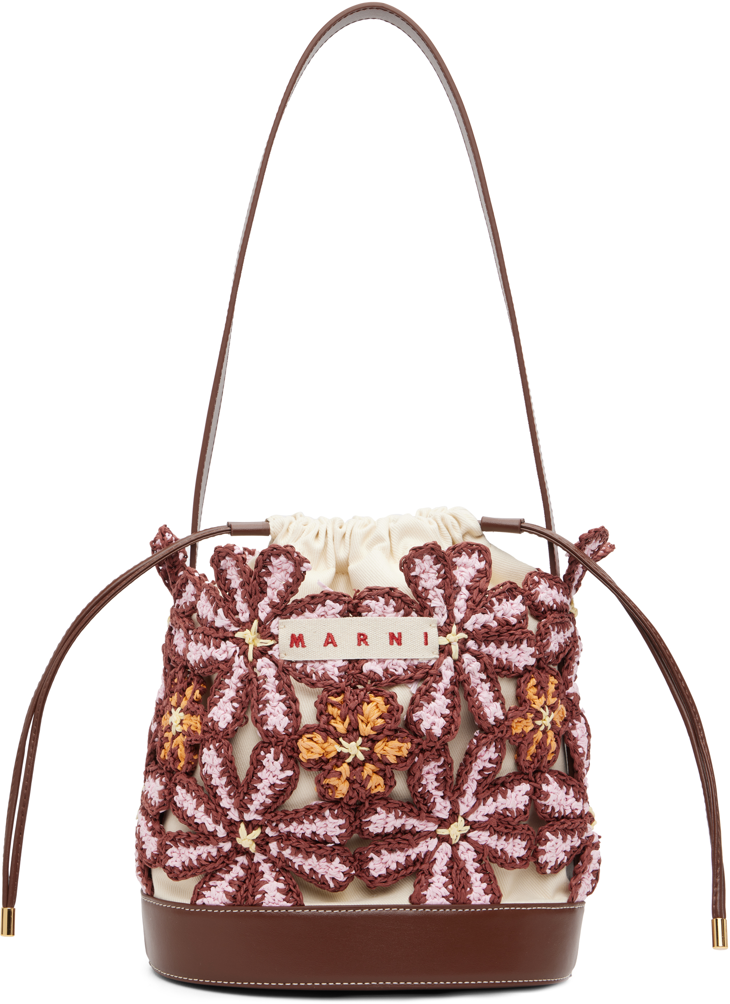 Burgundy Flower Bucket Bag by Marni on Sale