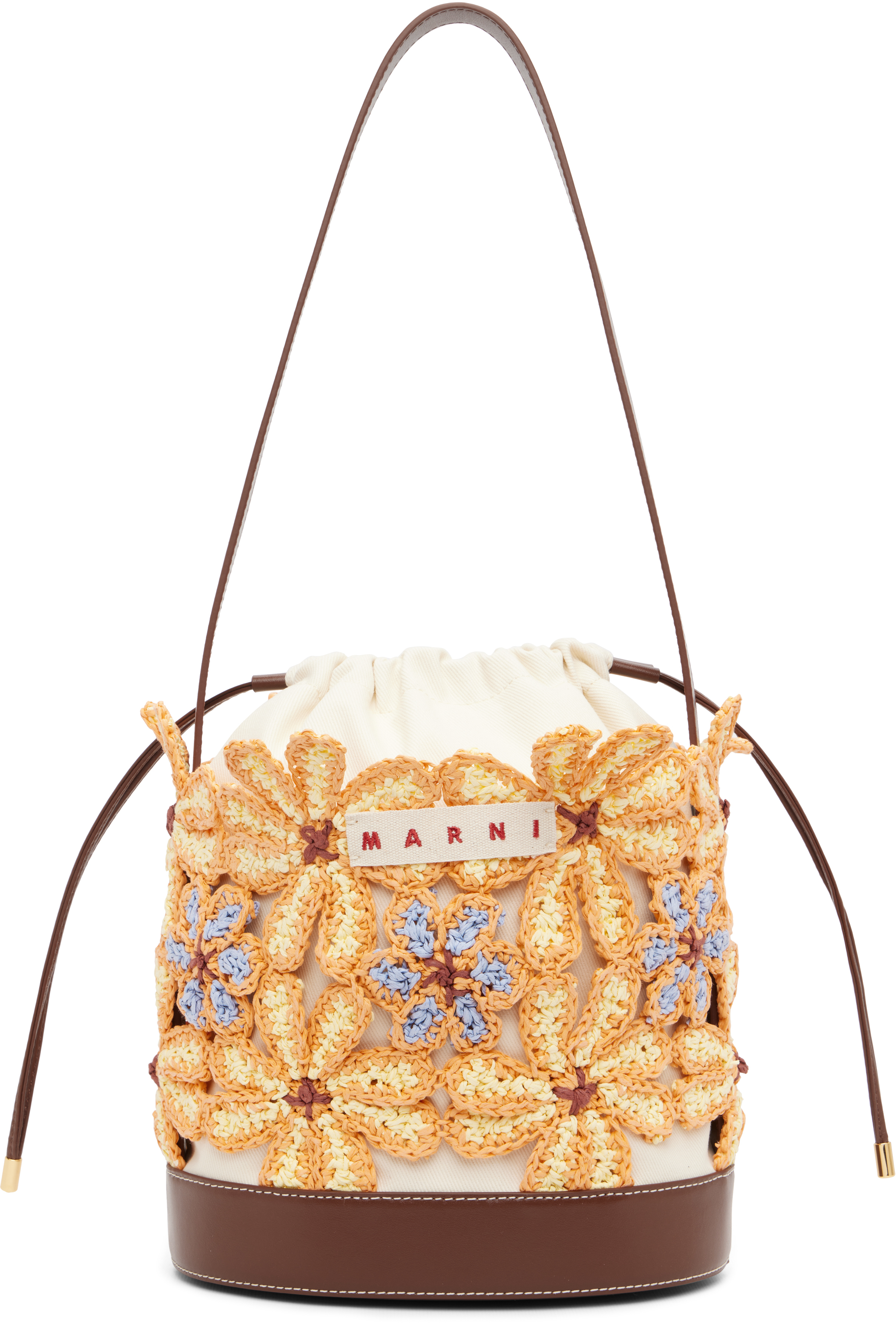 Off-White & Orange Flower Bucket Bag by Marni on Sale