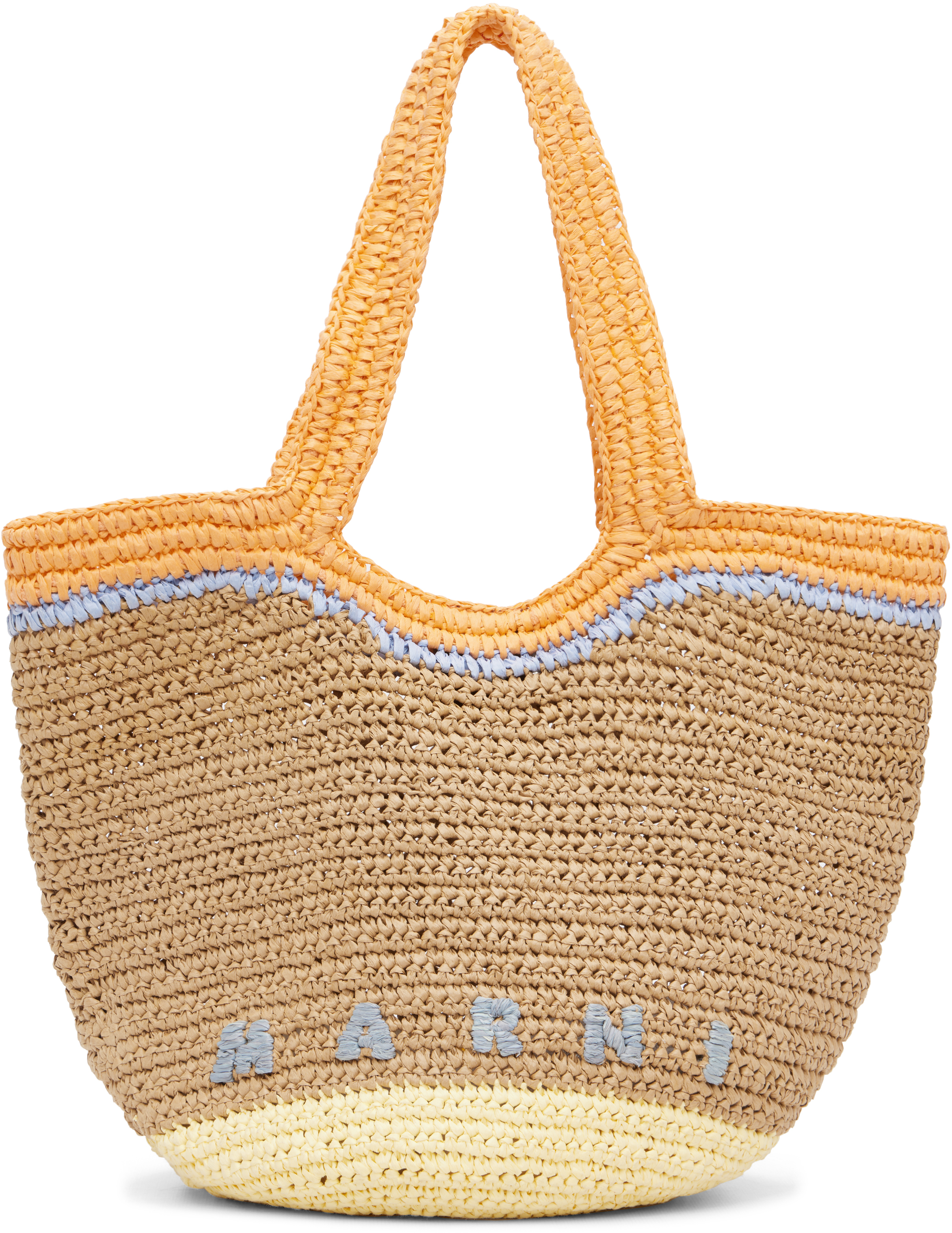 Marniのベージュ＆オレンジ Seaside ペーパー ラフィア トートバッグが