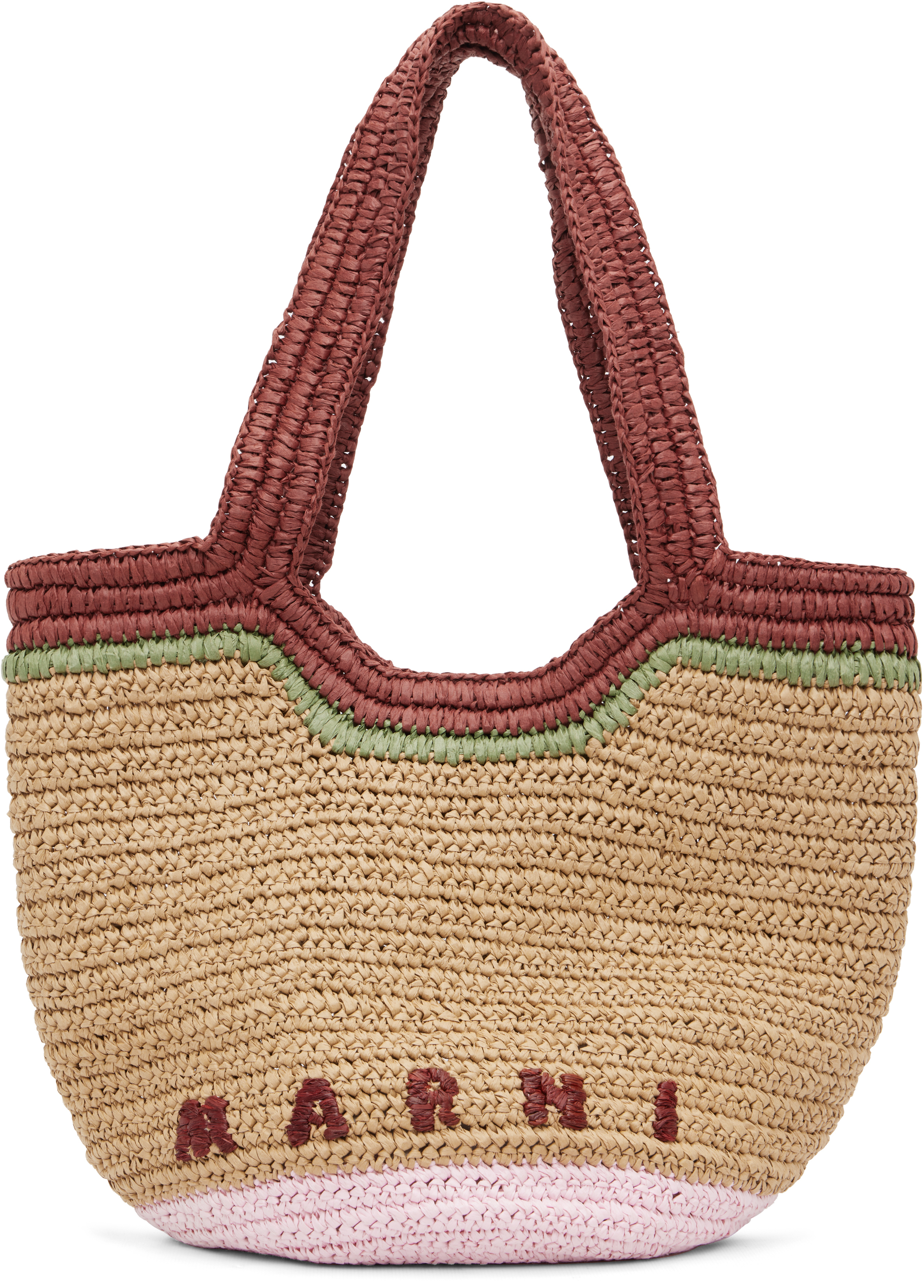 Marniのベージュ＆レッド Seaside ペーパー ラフィア トートバッグが