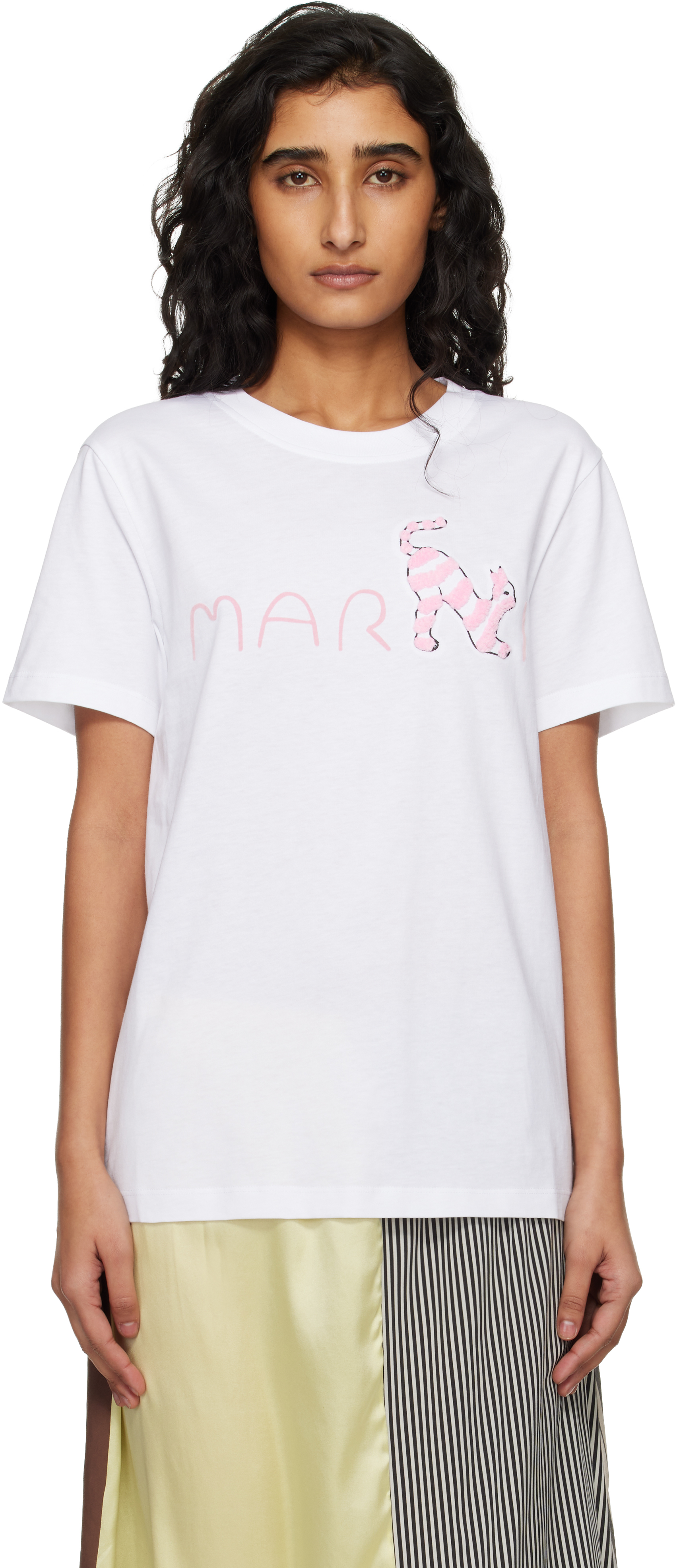 Marni: ホワイト Marni Logo Flock Fluffy Cat ジャージ Tシャツ