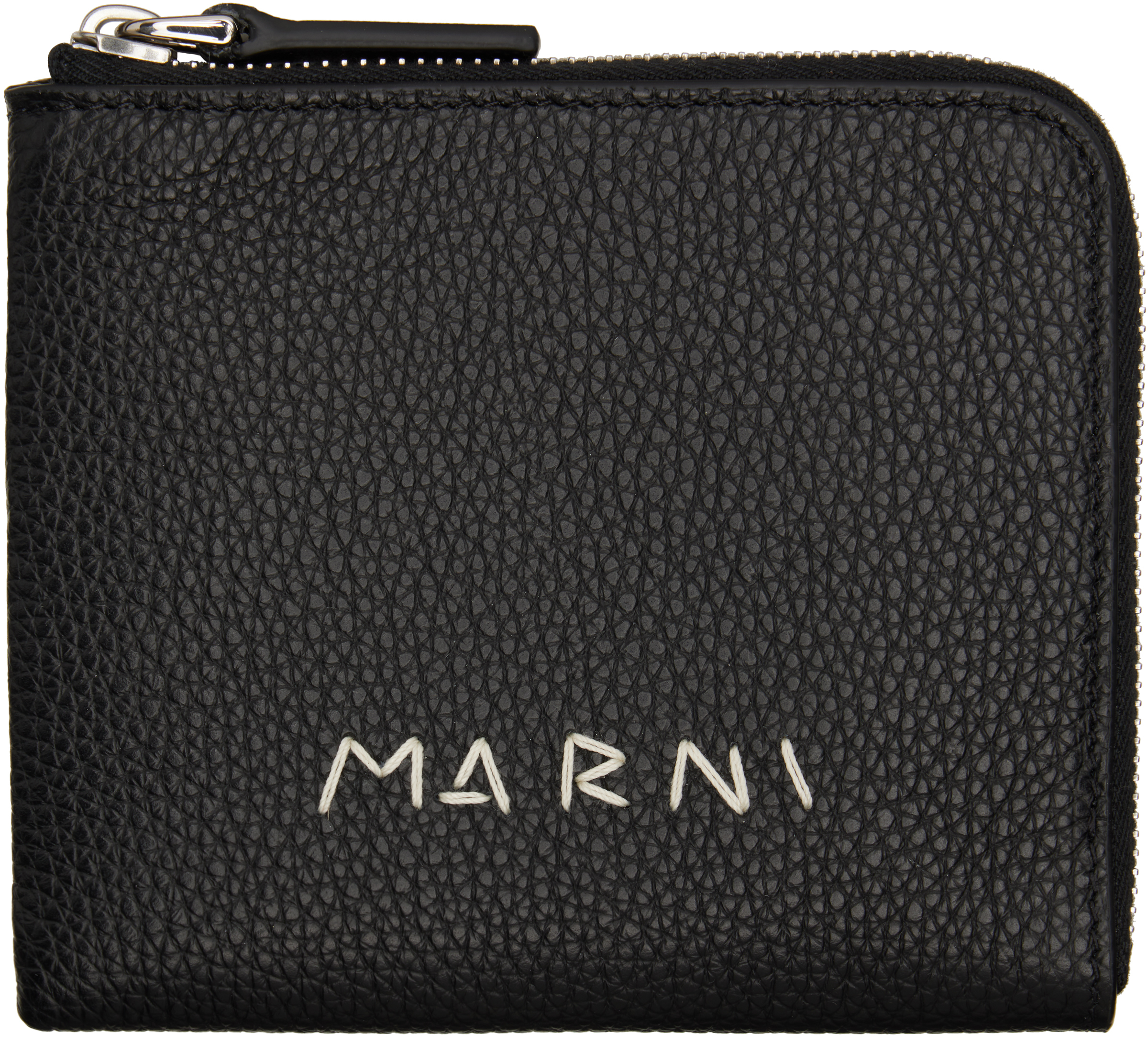 Marni: Black 'Marni Mending' Embroidery Zip-Around Wallet | SSENSE