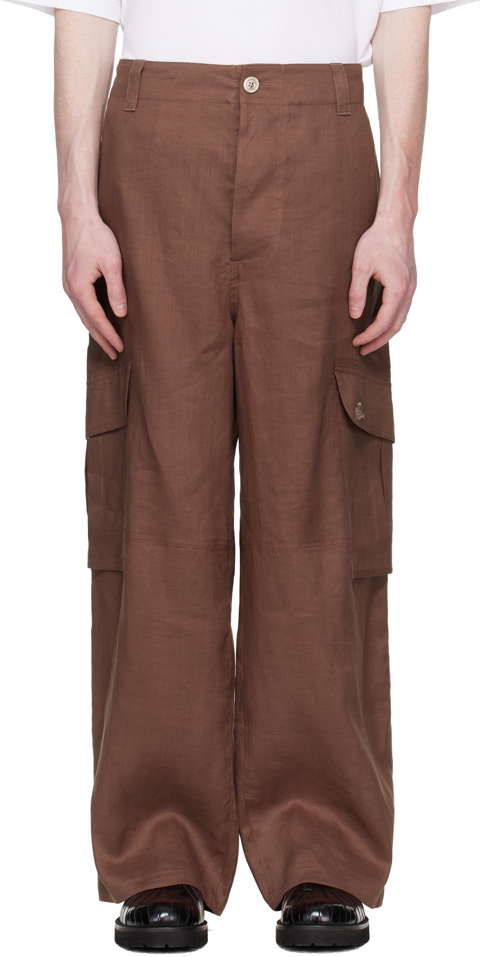 Marni: ブラウン Marni Wave Logo ラミー カーゴパンツ | SSENSE 日本