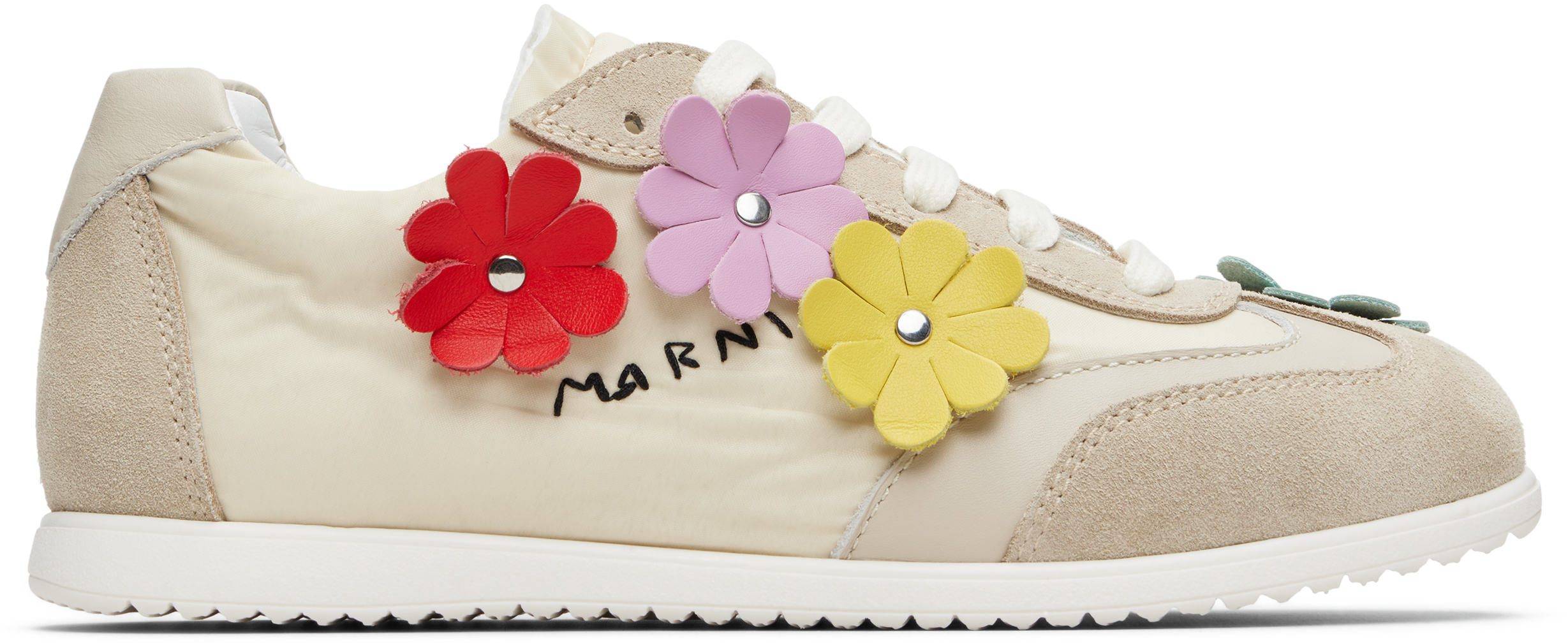 Marni Kids Beige Suede & Taffeta Sneakers In Multi