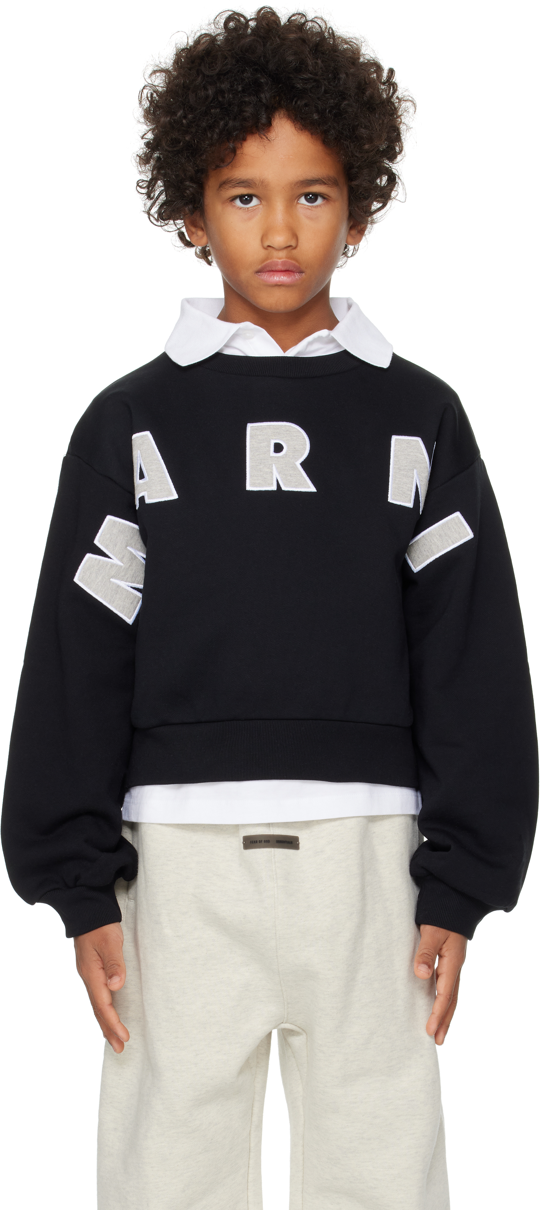 Kids Black Cotton Cropped Embroidered Logo Sweatshirt by Marni