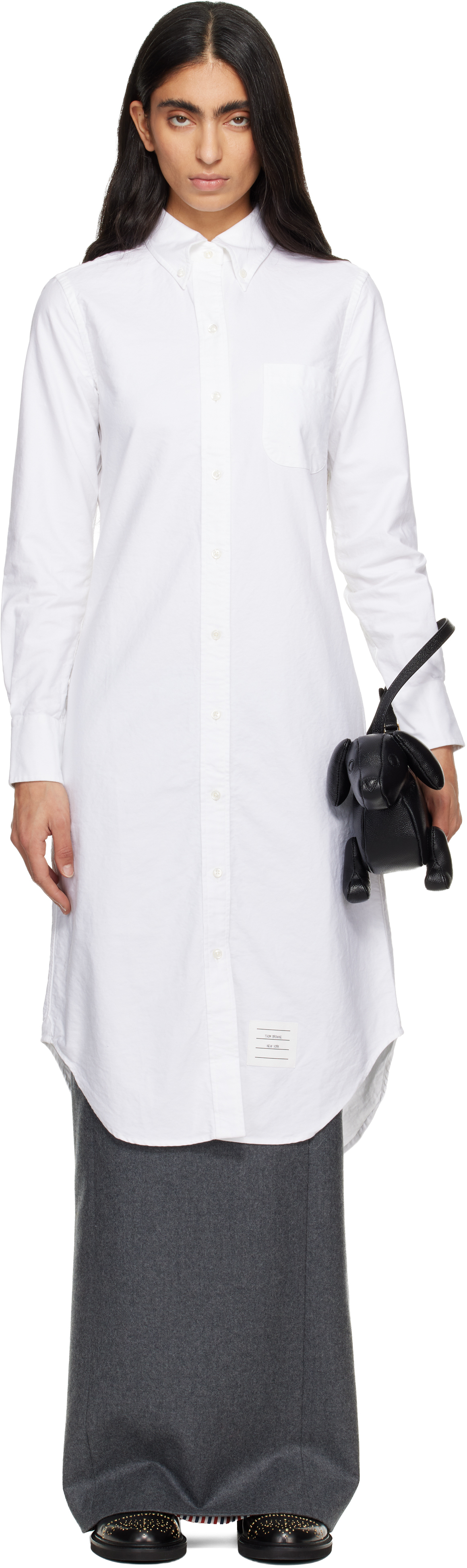Thom Browne: White Oxford Grosgrain Placket Shirtdress | SSENSE