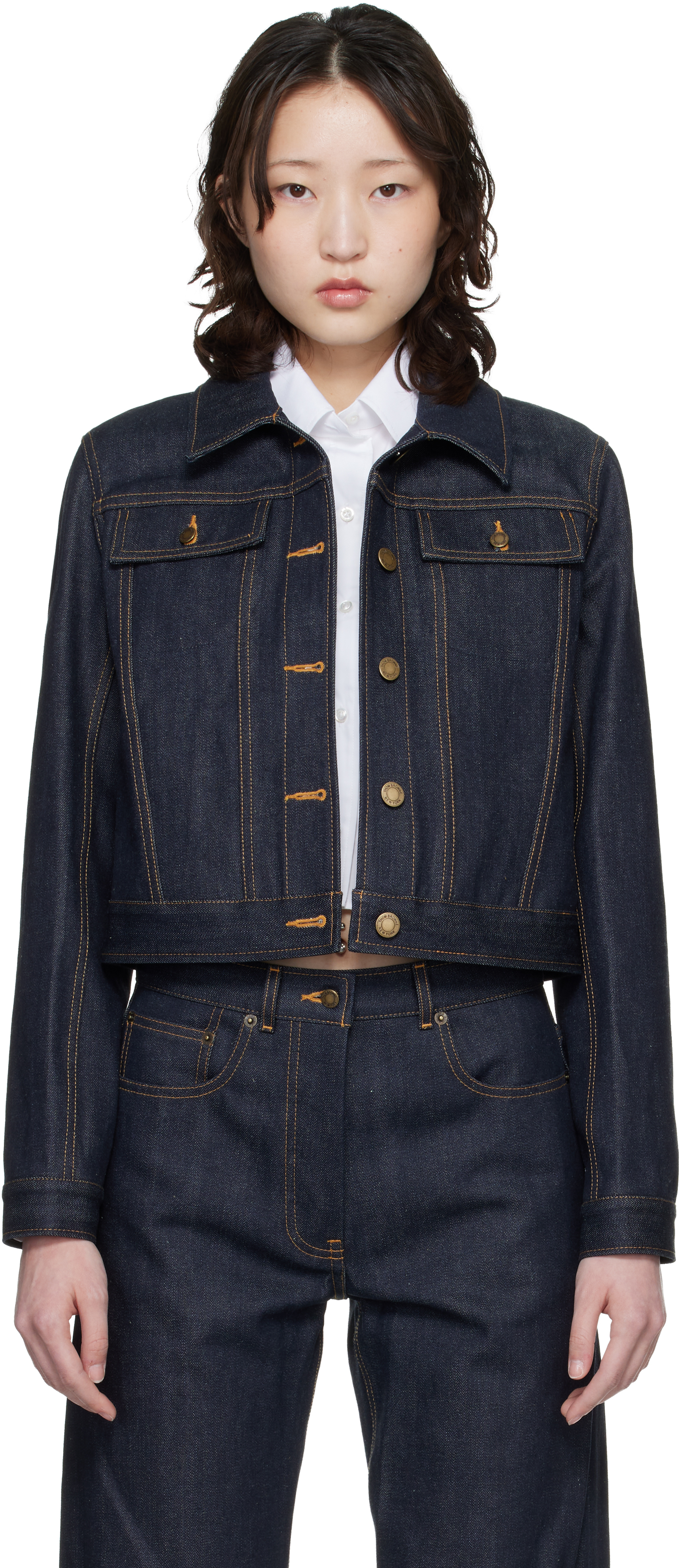 thom browne ジャケット　レディース36 Thom Browne: Navy Shrunken Selvedge Denim Jacket | SSENSE
