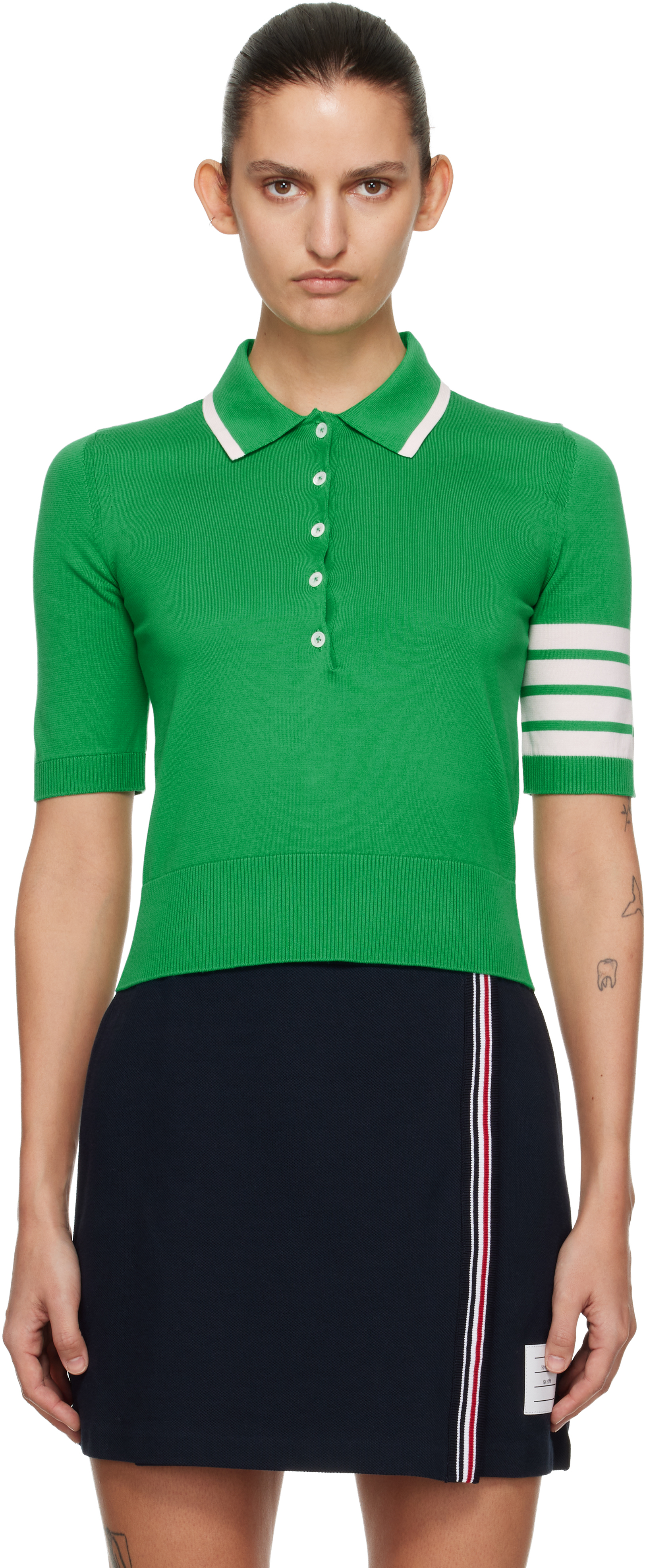 Thom Browne: グリーン Hector Intarsia Cotton 4-Bar Stripe 半袖