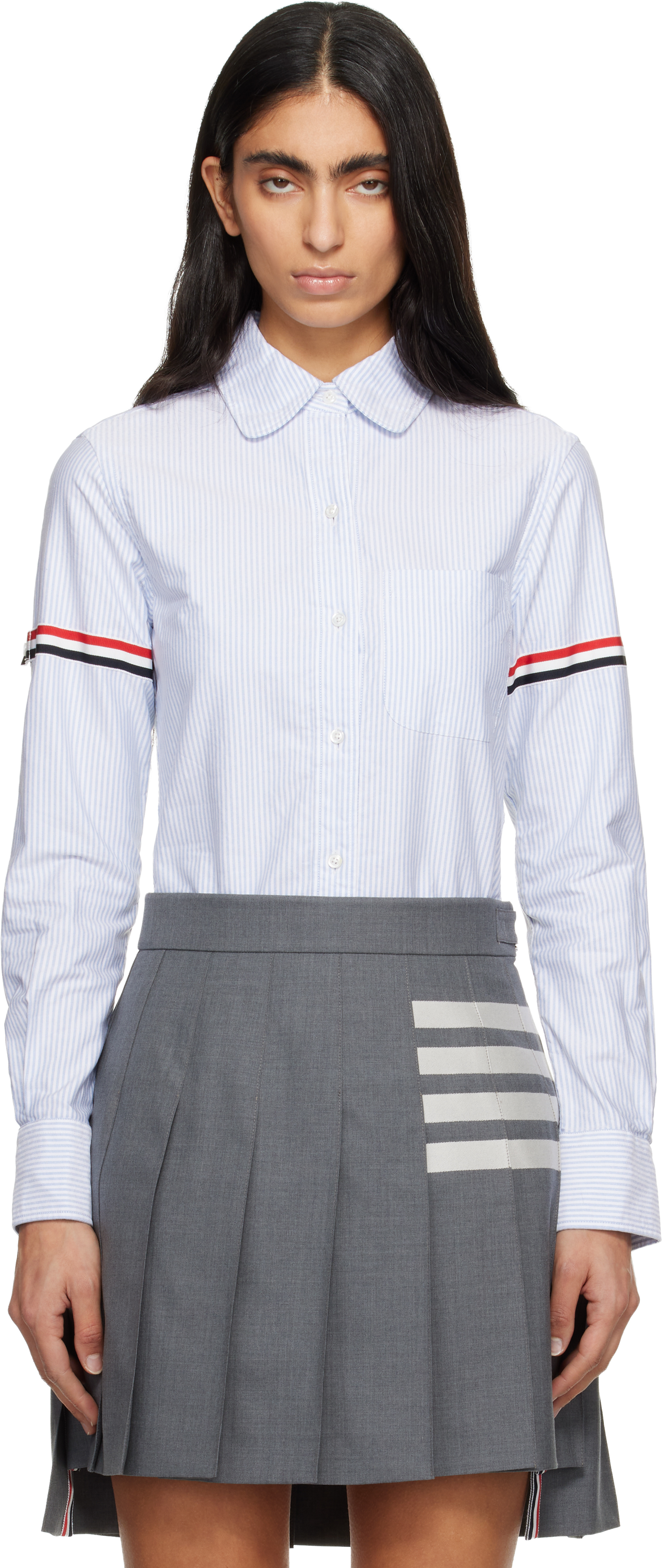 トップス THOM BROWNE M Pinstripe High Twist Wool Zip Up Shirt | Thom Browne