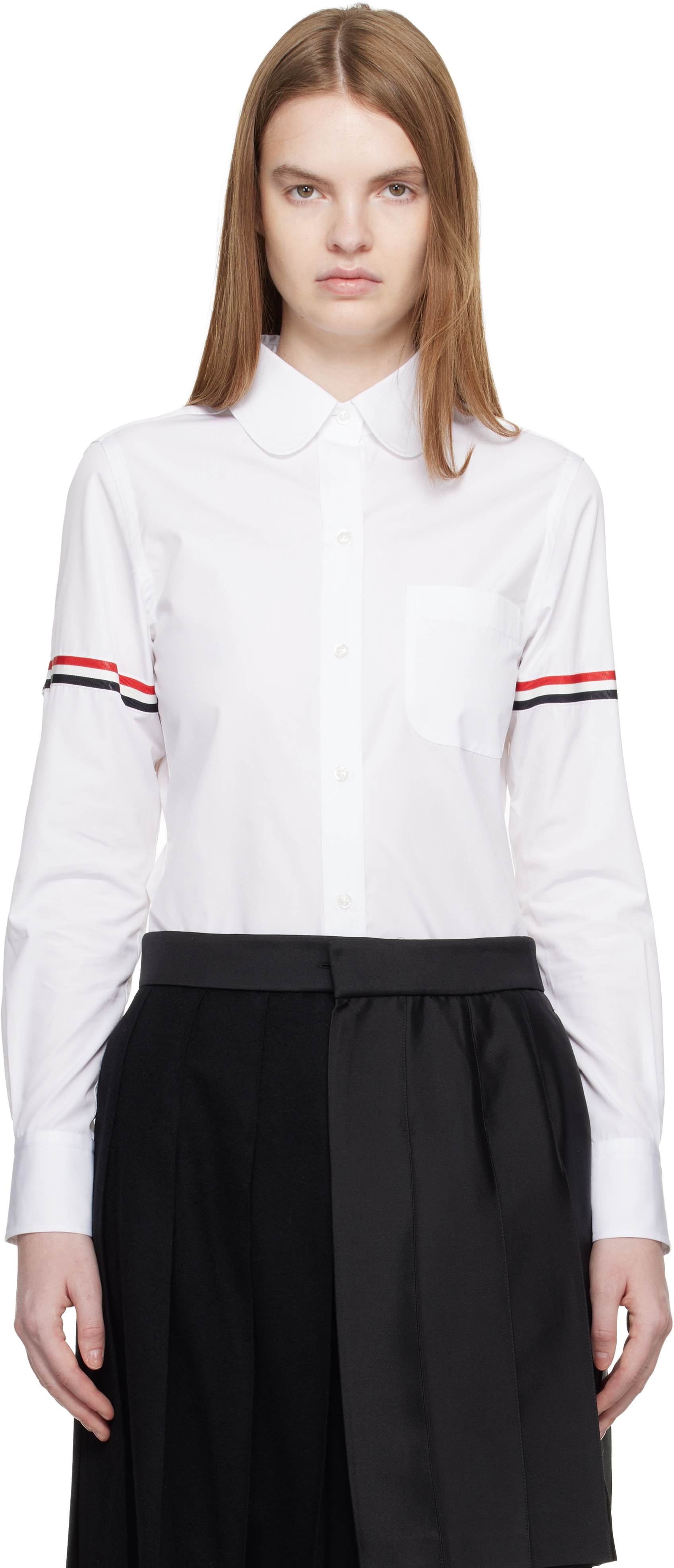 Thom Browne White Poplin Armbands Classic Round Collar Shirt
