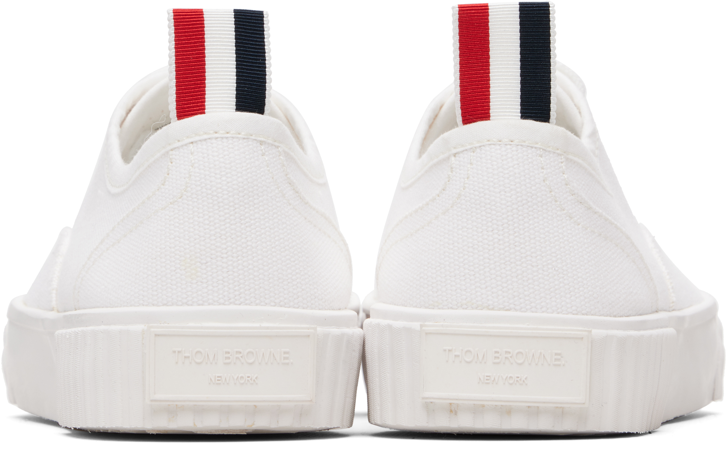 Thom Browne White Canvas Heritage Sneakers In White
