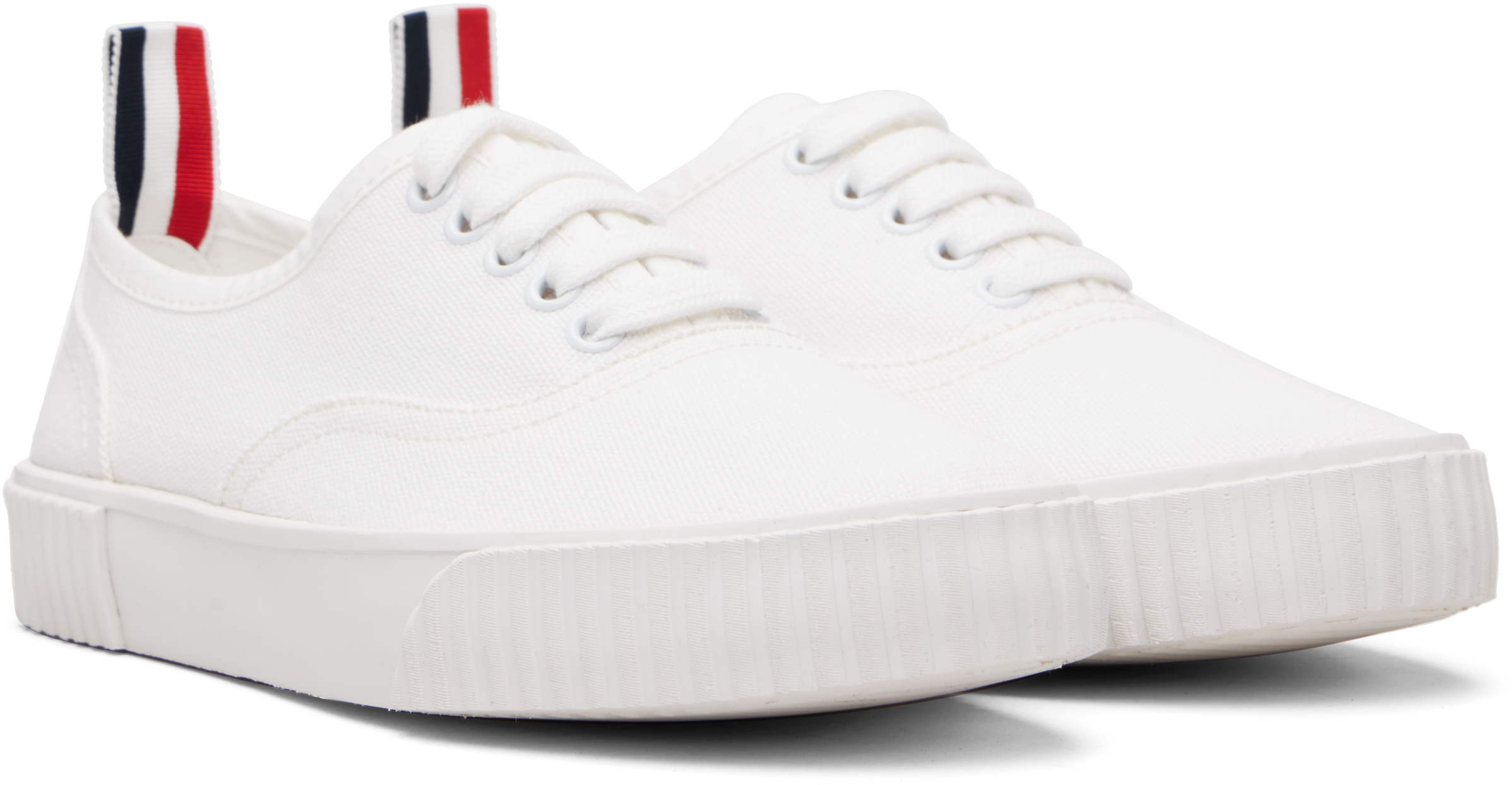 Thom Browne White Canvas Heritage Sneakers In White