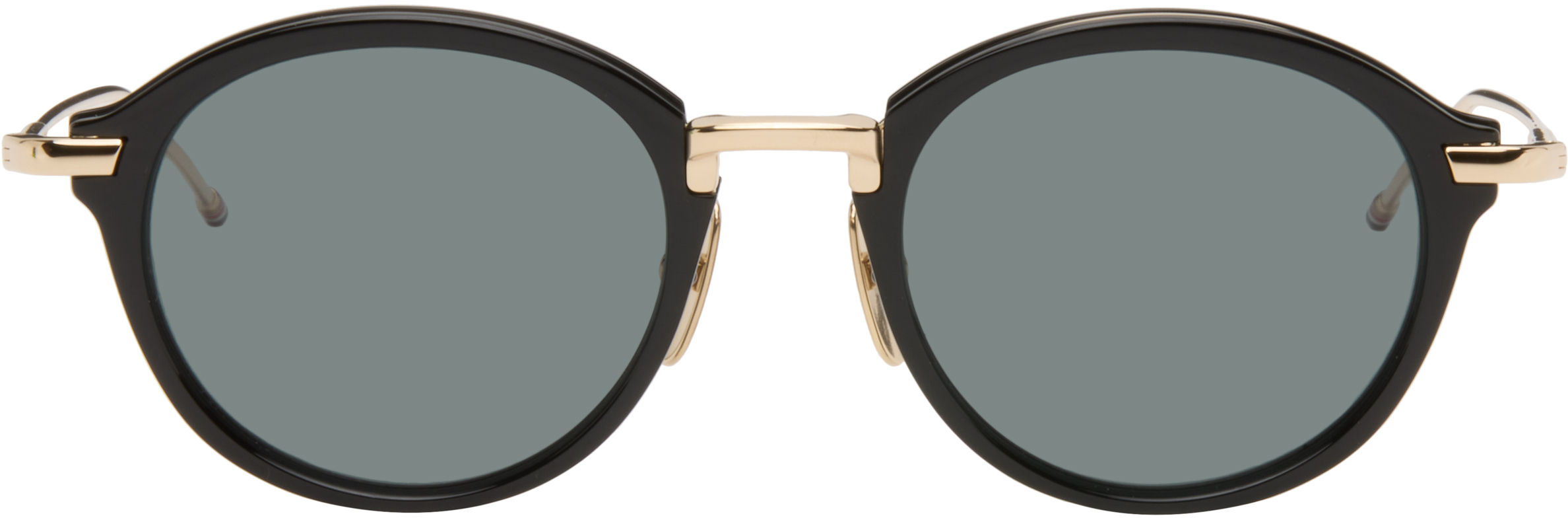 Black & Gold Acetate & Titanium Round Sunglasses by Thom 