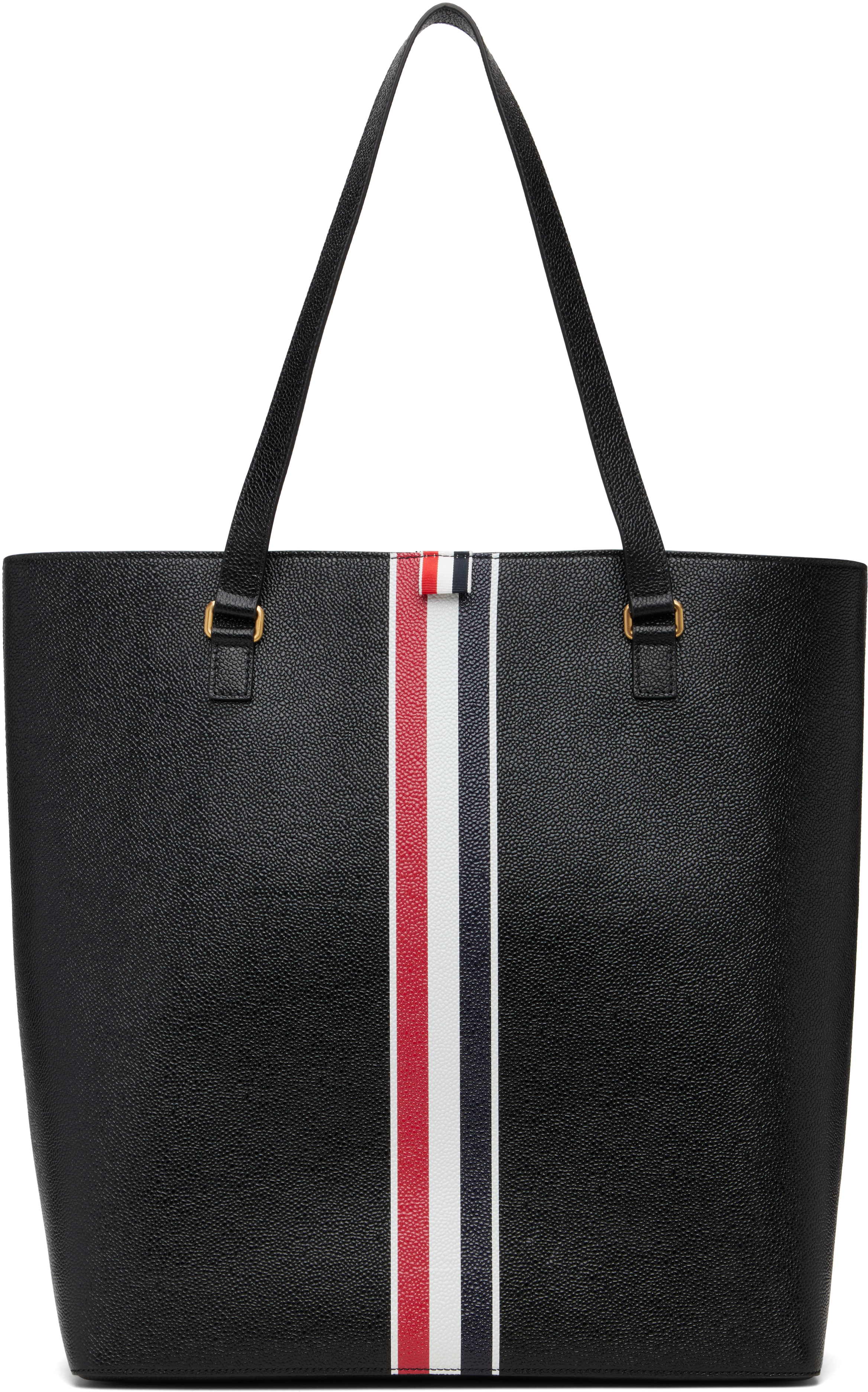 Thom Browne: ブラック Vertical ペブルグレイン レザー トートバッグ 