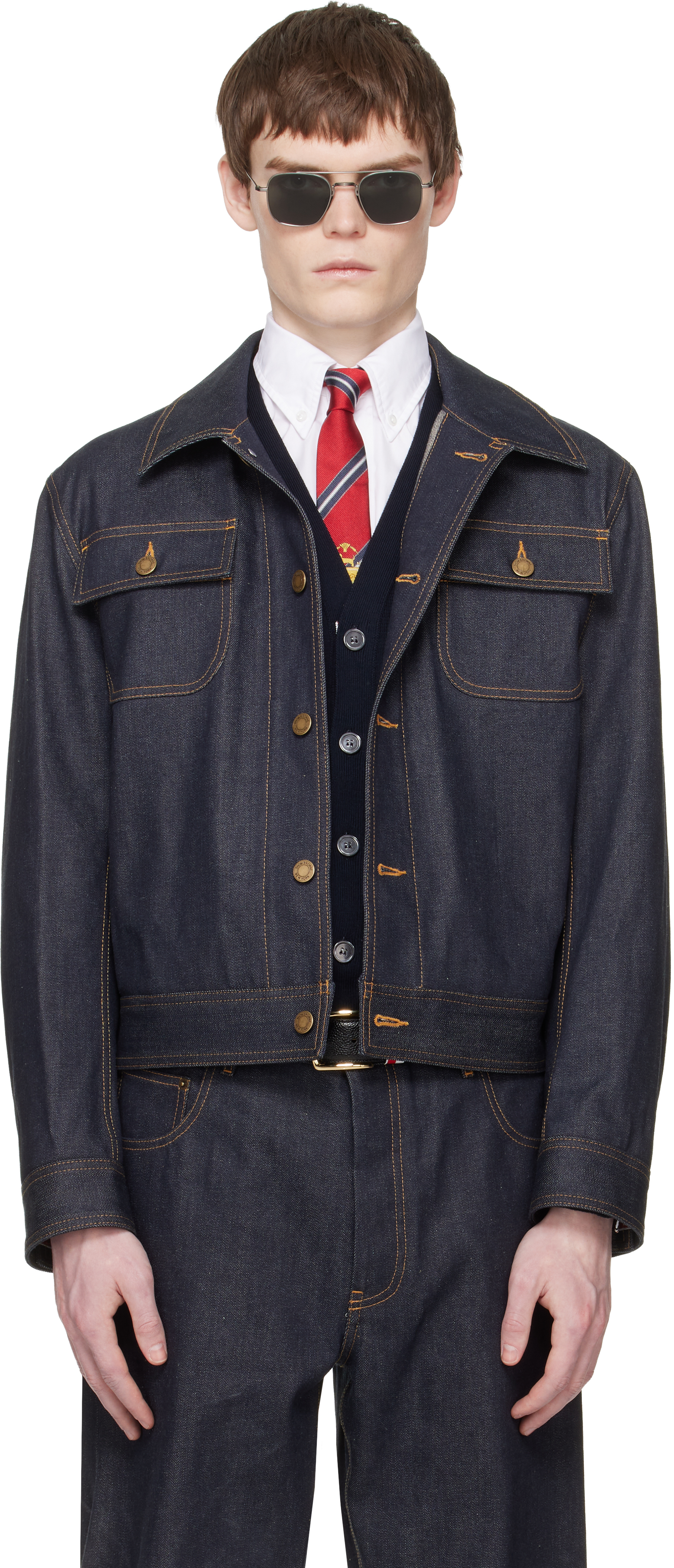 Thom Browne: Navy Selvedge Denim Backstrap Utility Jacket | SSENSE