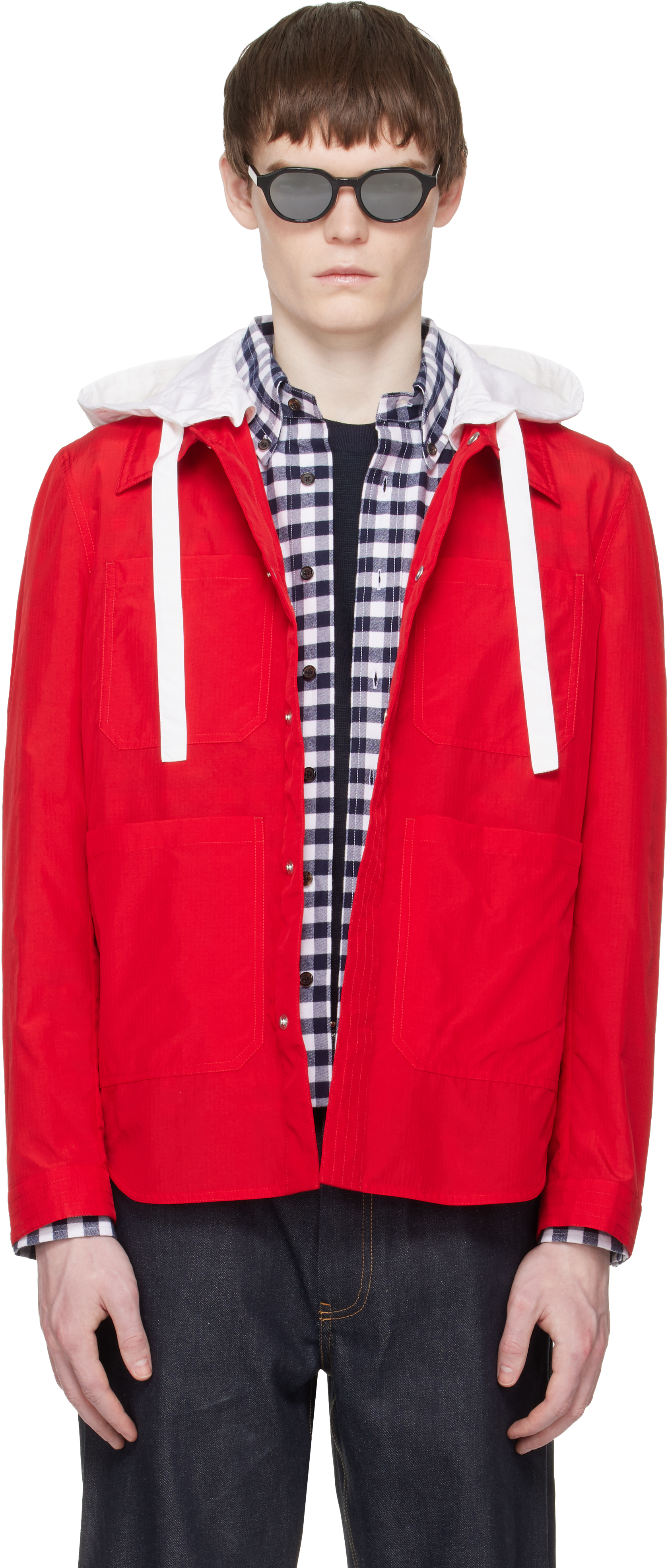 Thom Browne: Red Utility Patch Pocket Jacket | SSENSE