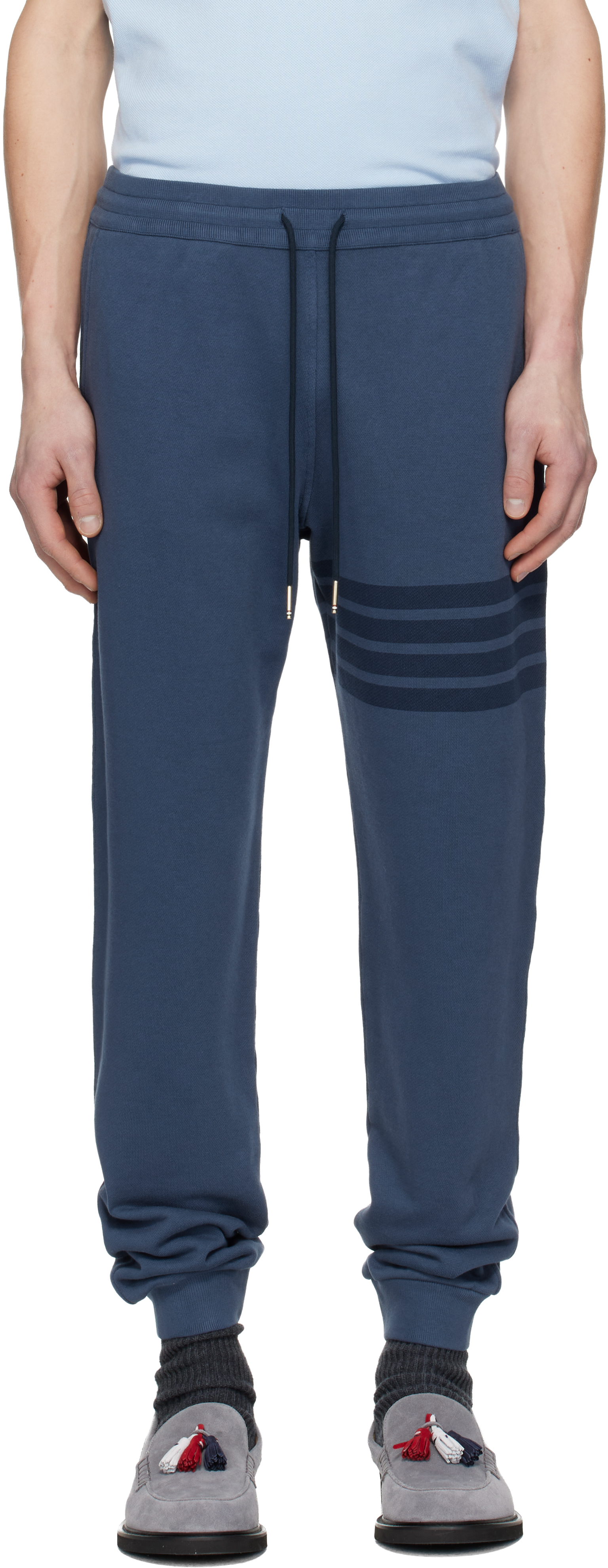 Blue Overdyed Solid Loopback 4 Bar Sweatpants