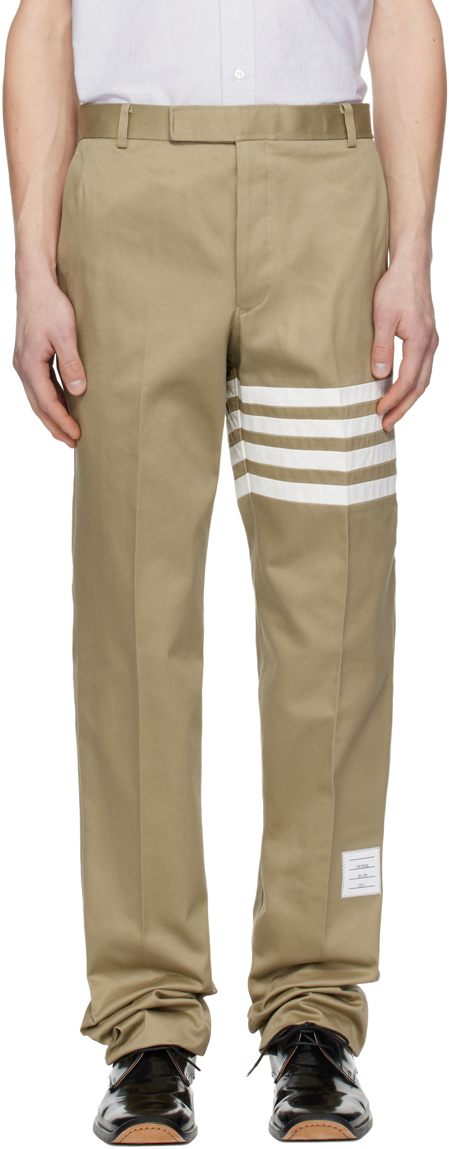 Thom Browne: Beige Cotton Twill 4-Bar Unconstructed Chino Trousers