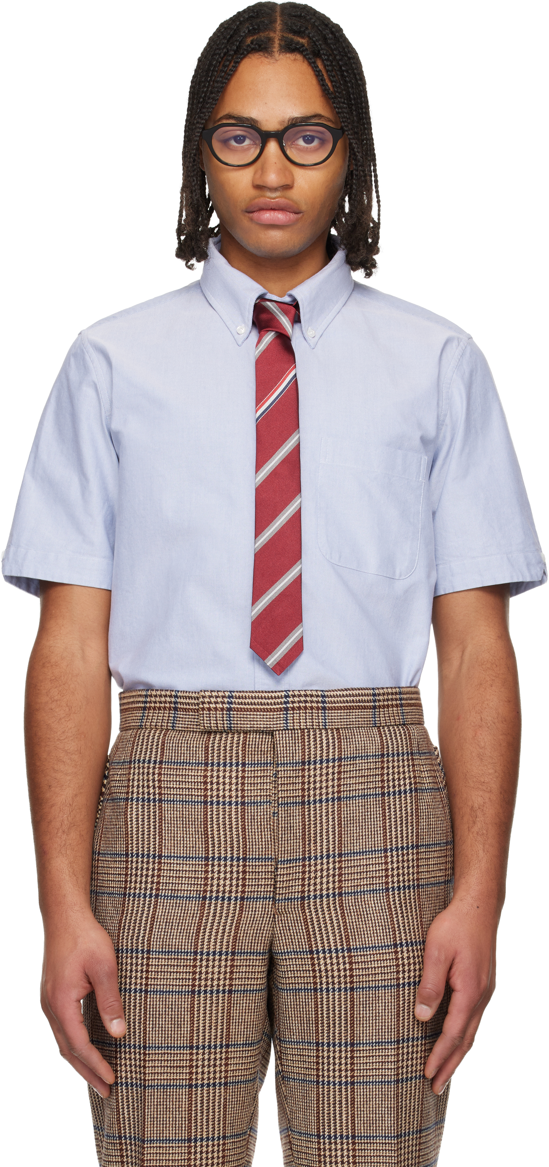Thom Browne: Blue Oxford Short Sleeve Shirt | SSENSE