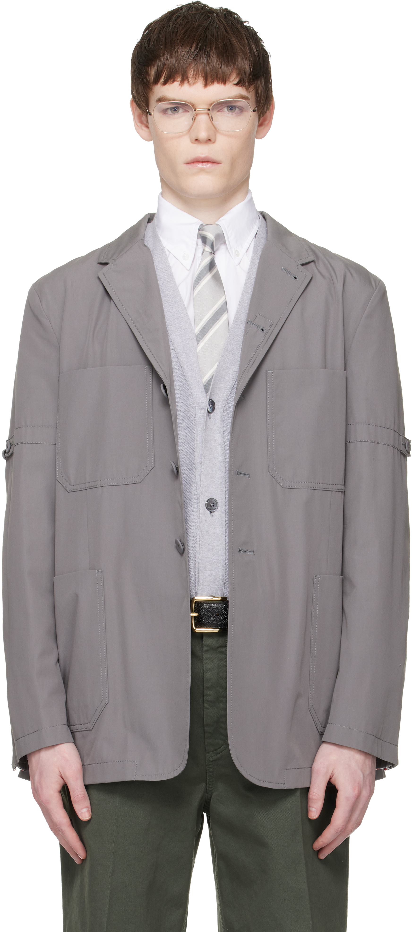 Thom Browne Gray Cotton Suiting Armband Unconstructed Blazer