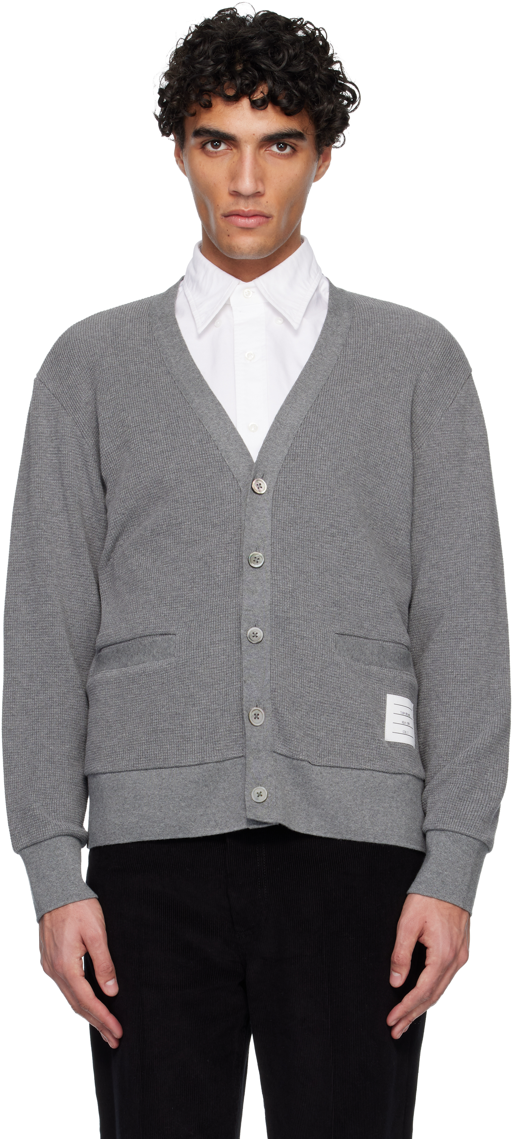 THOM BROWNE グレー カーディガン SIZE 1 Cashmere Pique 2003 V Neck Cardigan | Thom Browne