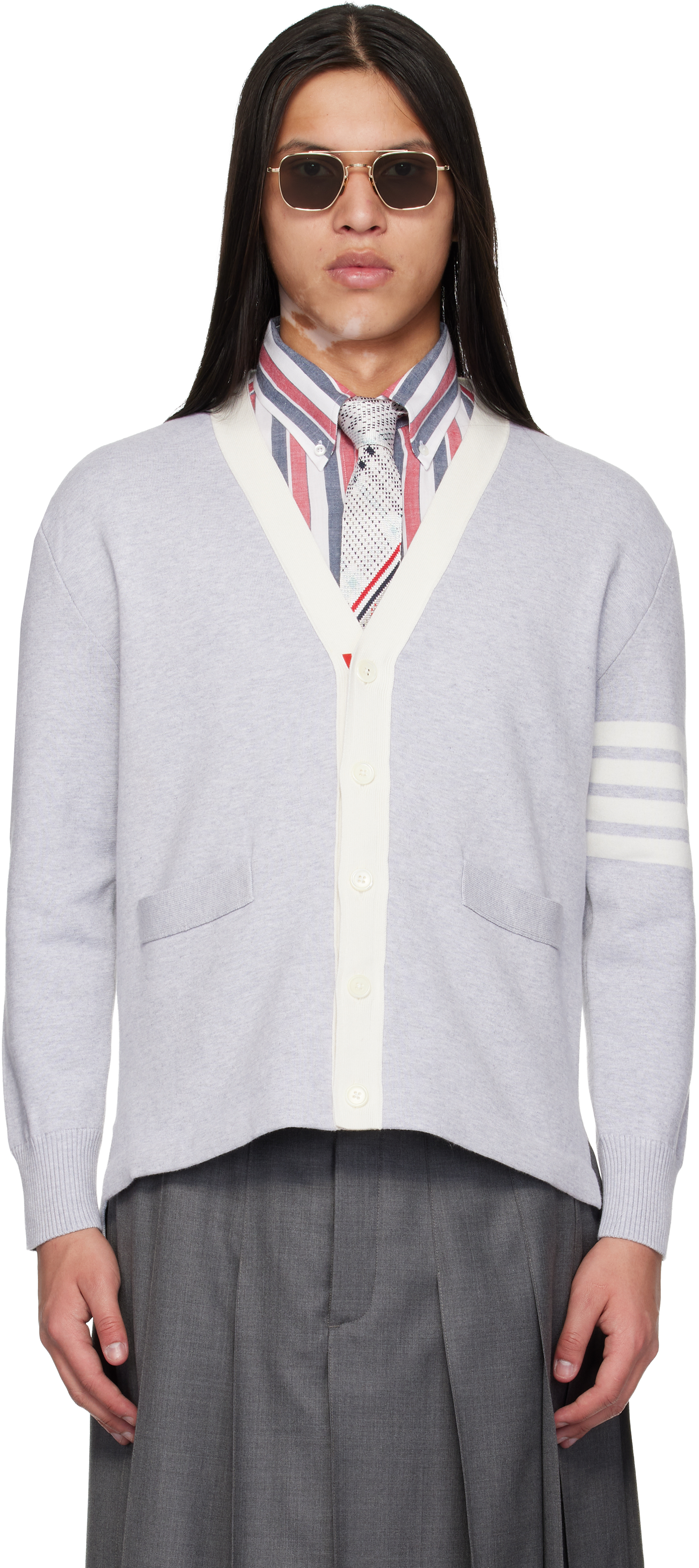 Thom Browne: グレー Crest Intarsia Jacquard 4-Bar Rugby Fit Thom Browne: グレー Crest Intarsia Jacquard 4-Bar Rugby Fit
