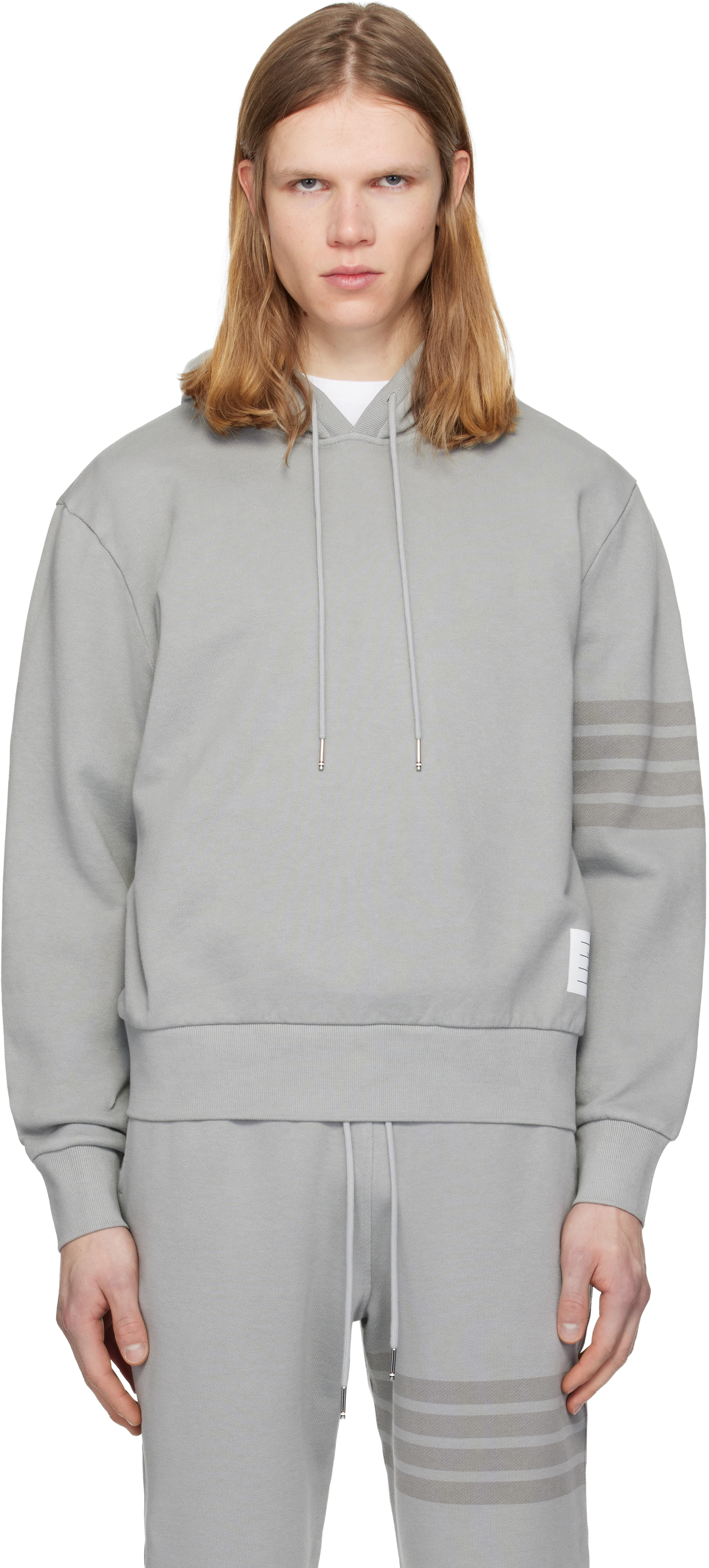 Gray Solid Loopback Overdyed 4-Bar Hoodie