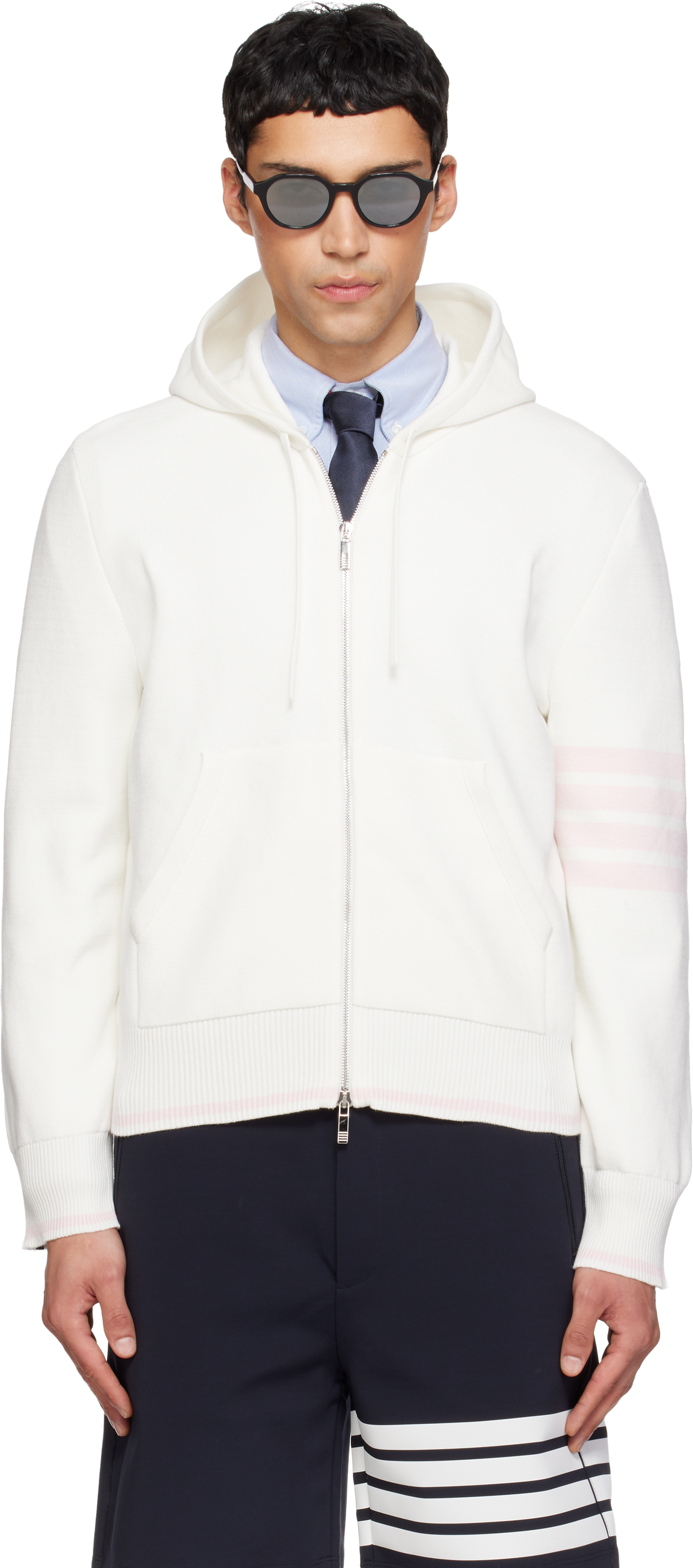 Off-White Milano Stitch Zip Hoodie by Thom Browne on Sale