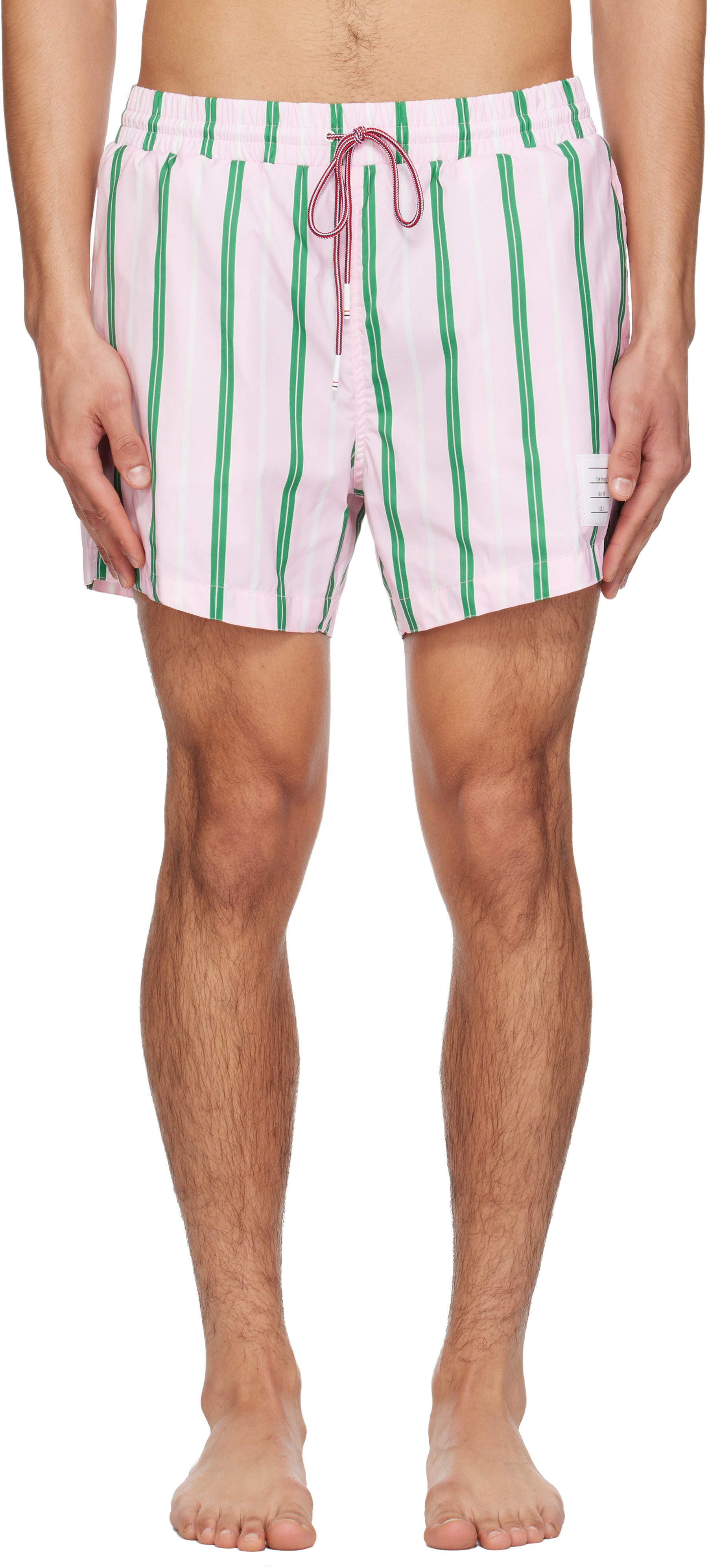 Thom Browne ストライプ ショートパンツ サイズ2 スイムウェア Thom Browne: Pink Drawcord Waist Stripe Print Swim Shorts | SSENSE